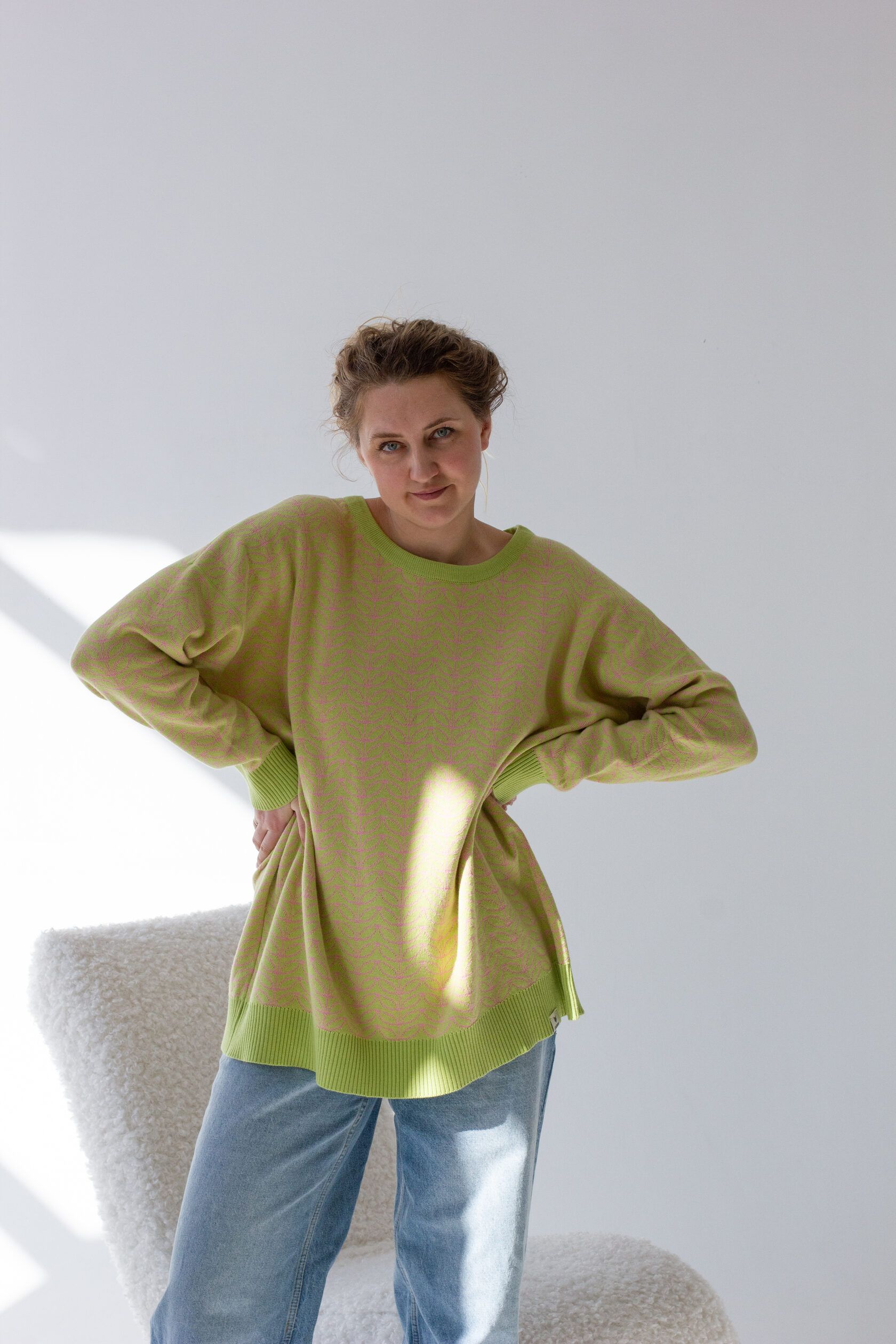 Джемпер Листочки двусторонний оверсайз лайм oversize