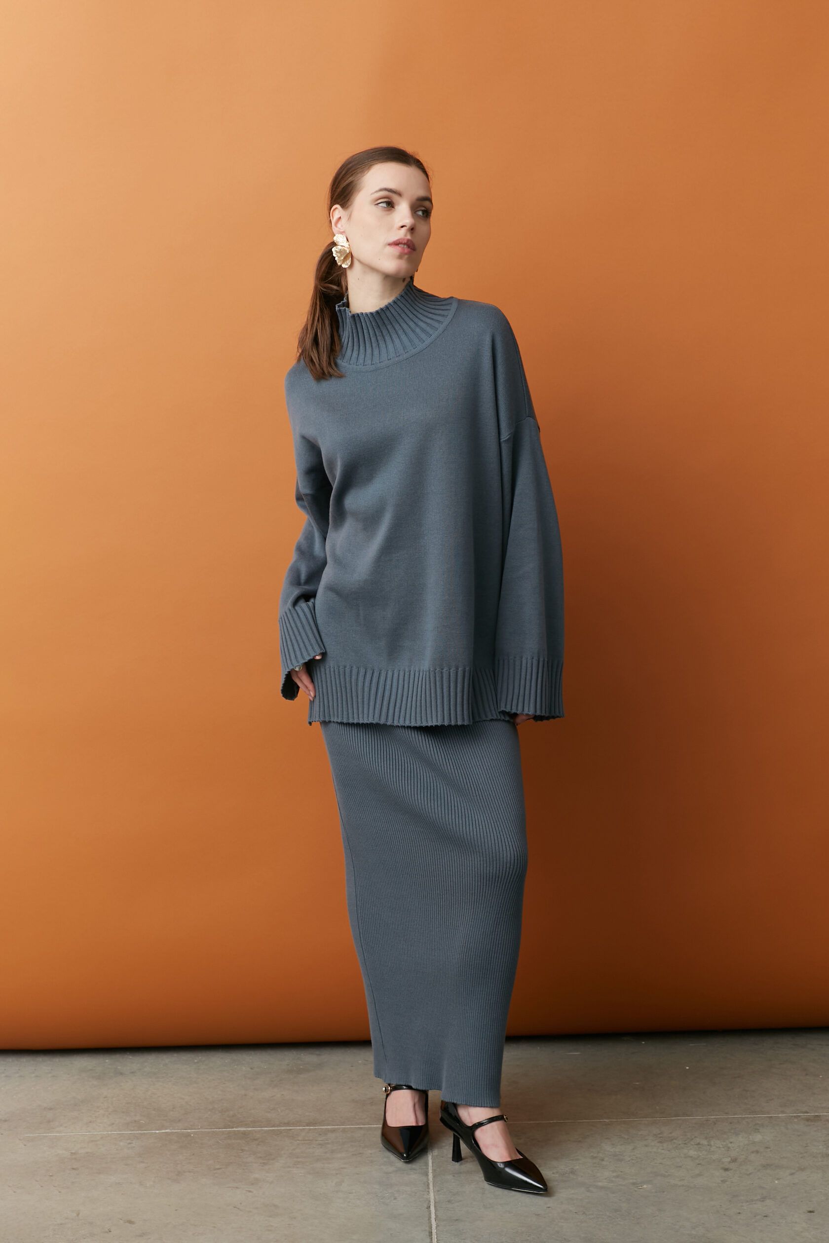 Юбка трикотажная графит миди one size