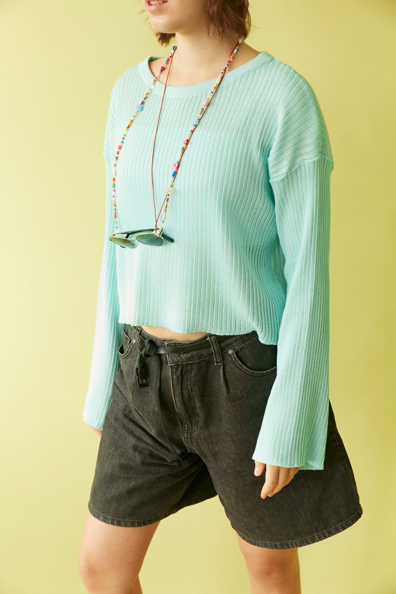 Джемпер в рубчик укороченный мята М-L