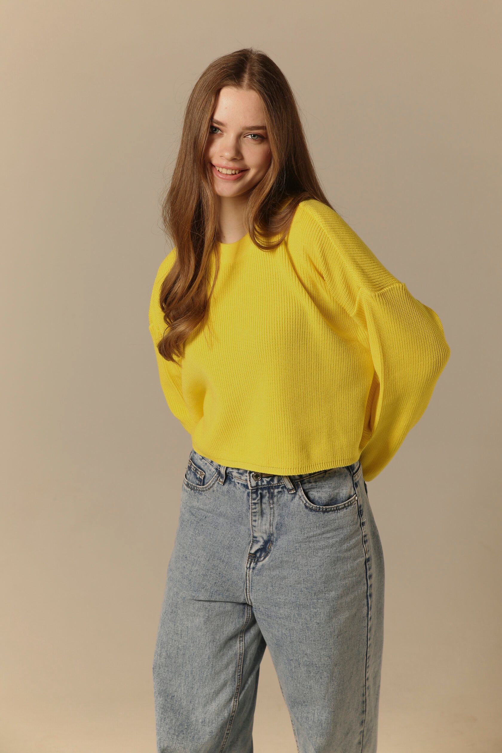 Джемпер базовый укороченный желтый one size