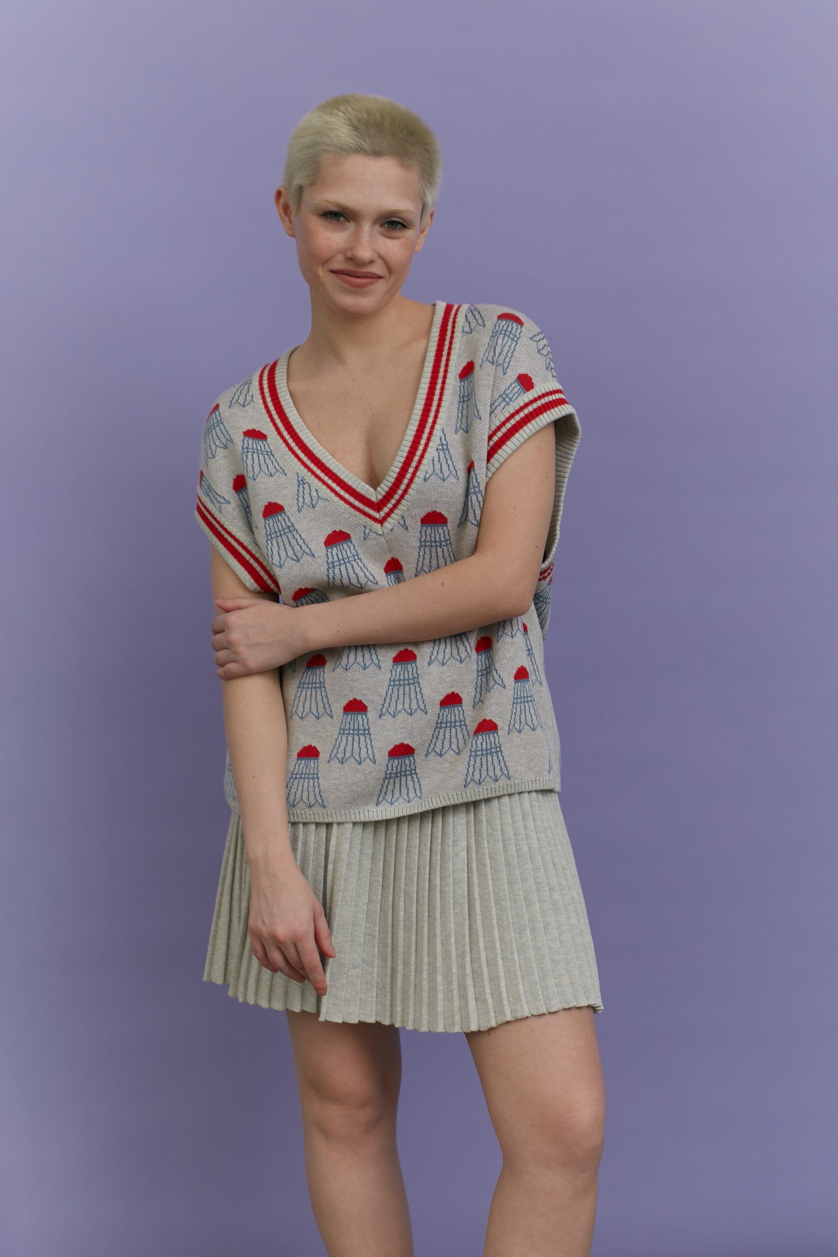 Жилет трикотажный Бадминтон жемчужно-серый oversize