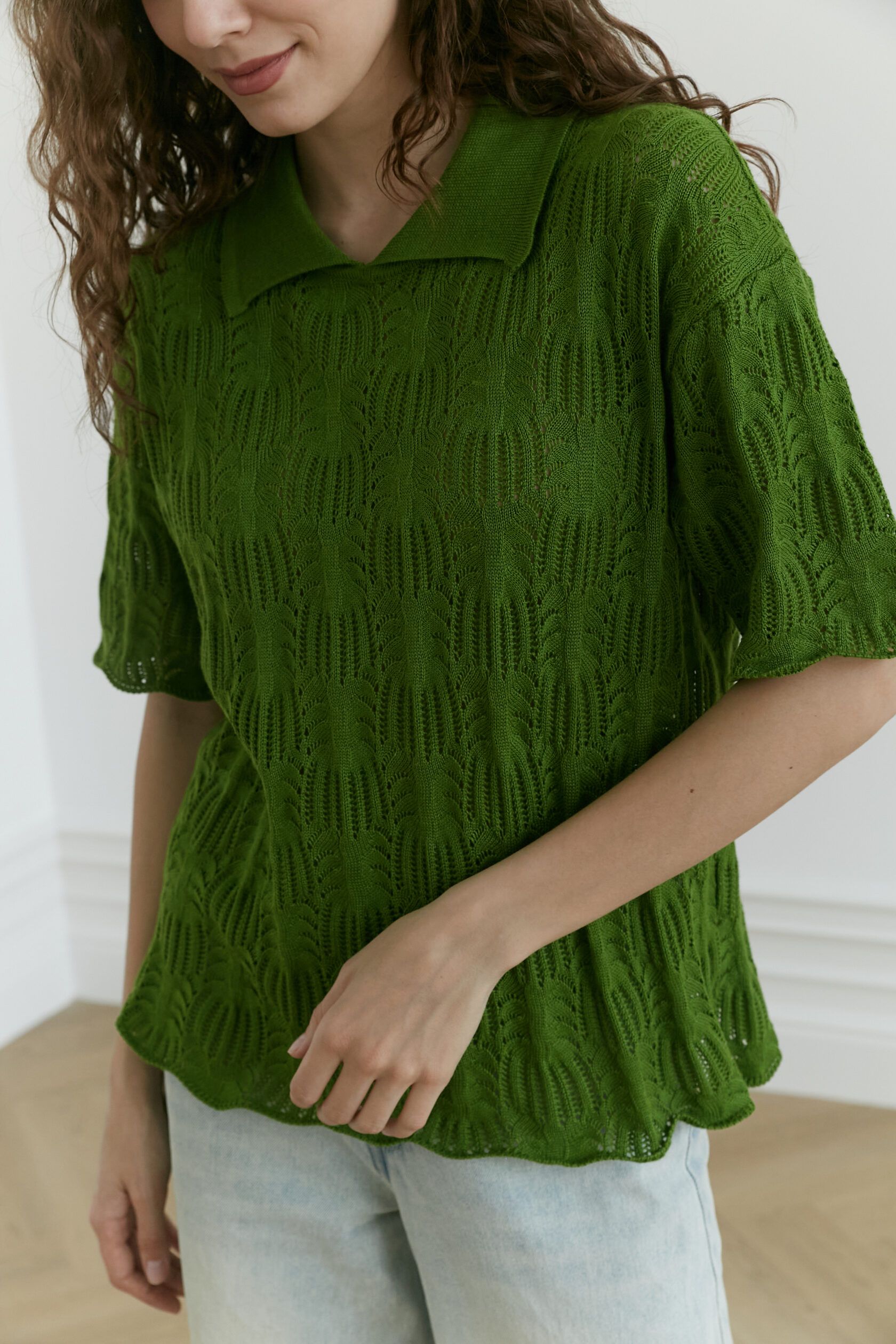 Поло трикотажное ажур Ананас травяной XS-S