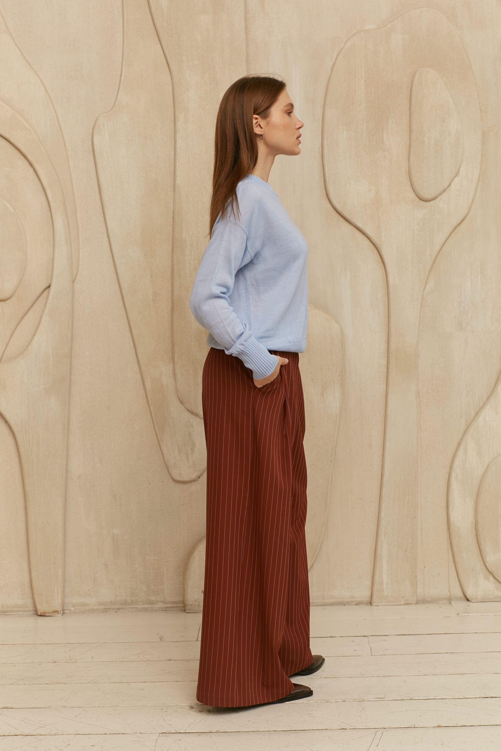 Брюки палаццо вискоза корица в полоску L