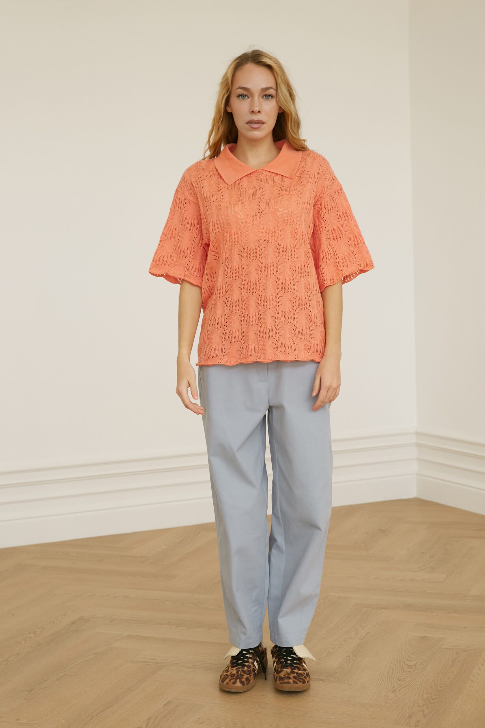 Поло трикотажное ажур Ананас лосось M-L