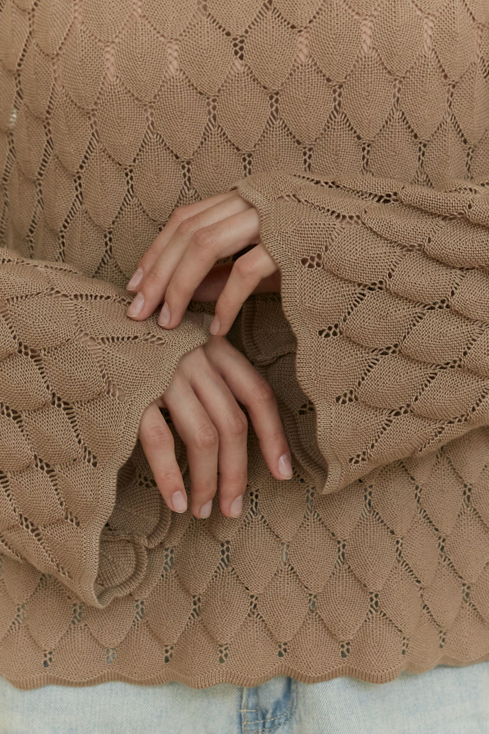 Лонгслив трикотажный ажур Листочки капучино S-M