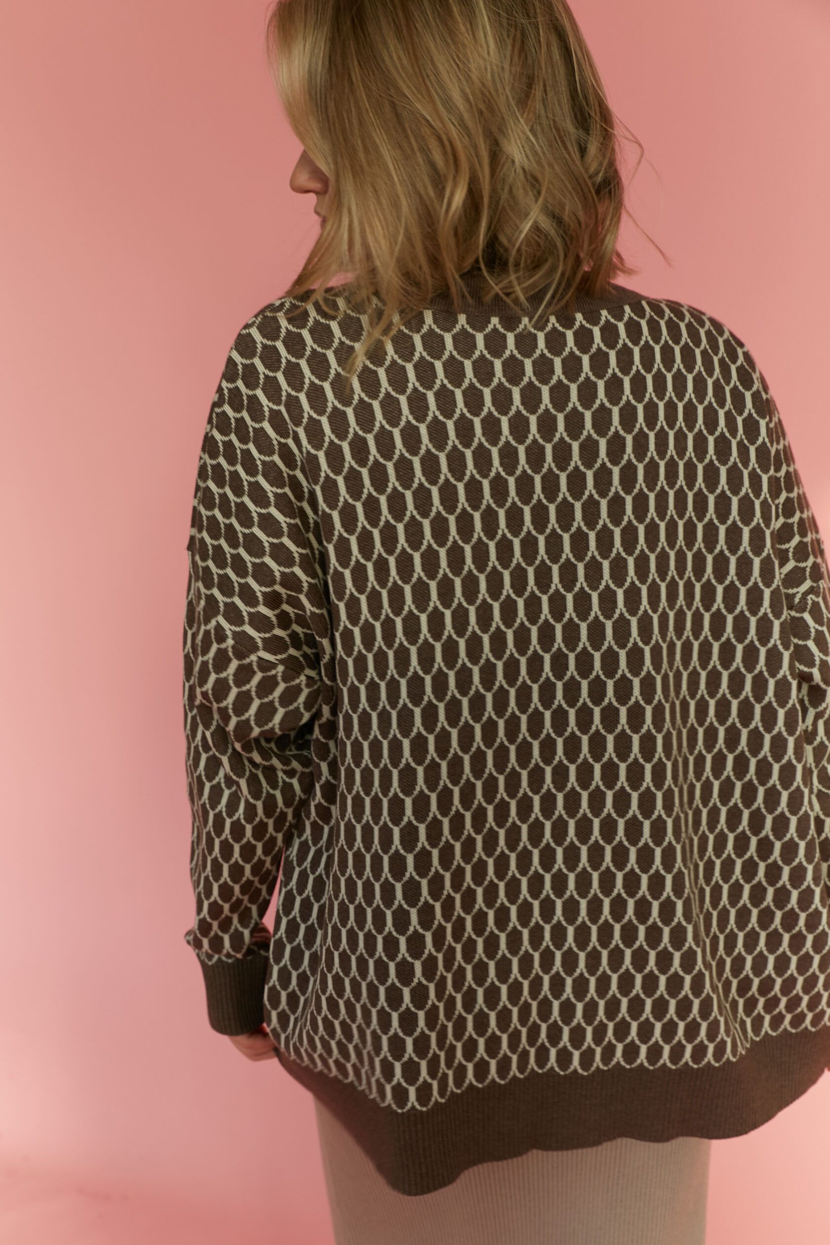 Кардиган Чешуйки жаккард тауп S-M