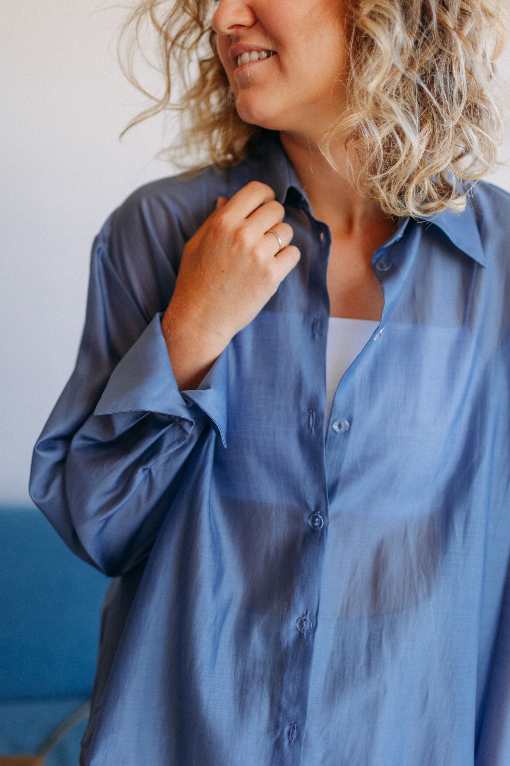 Рубашка женская из тенсела джинс one size