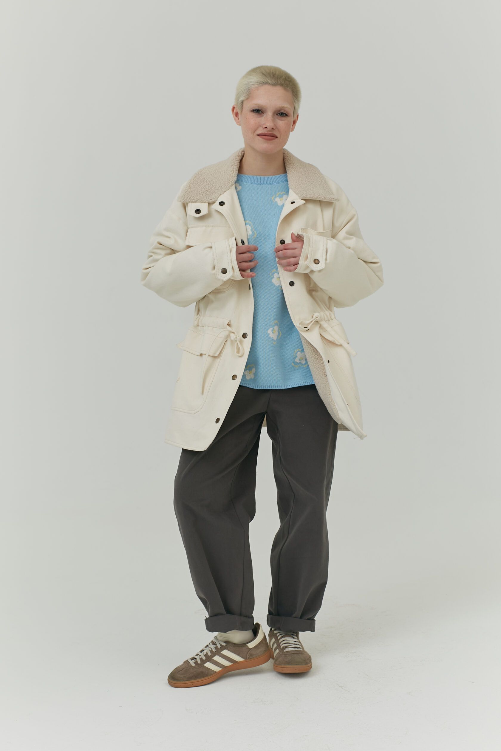 Парка английская на меховой подкладке молочный M-L