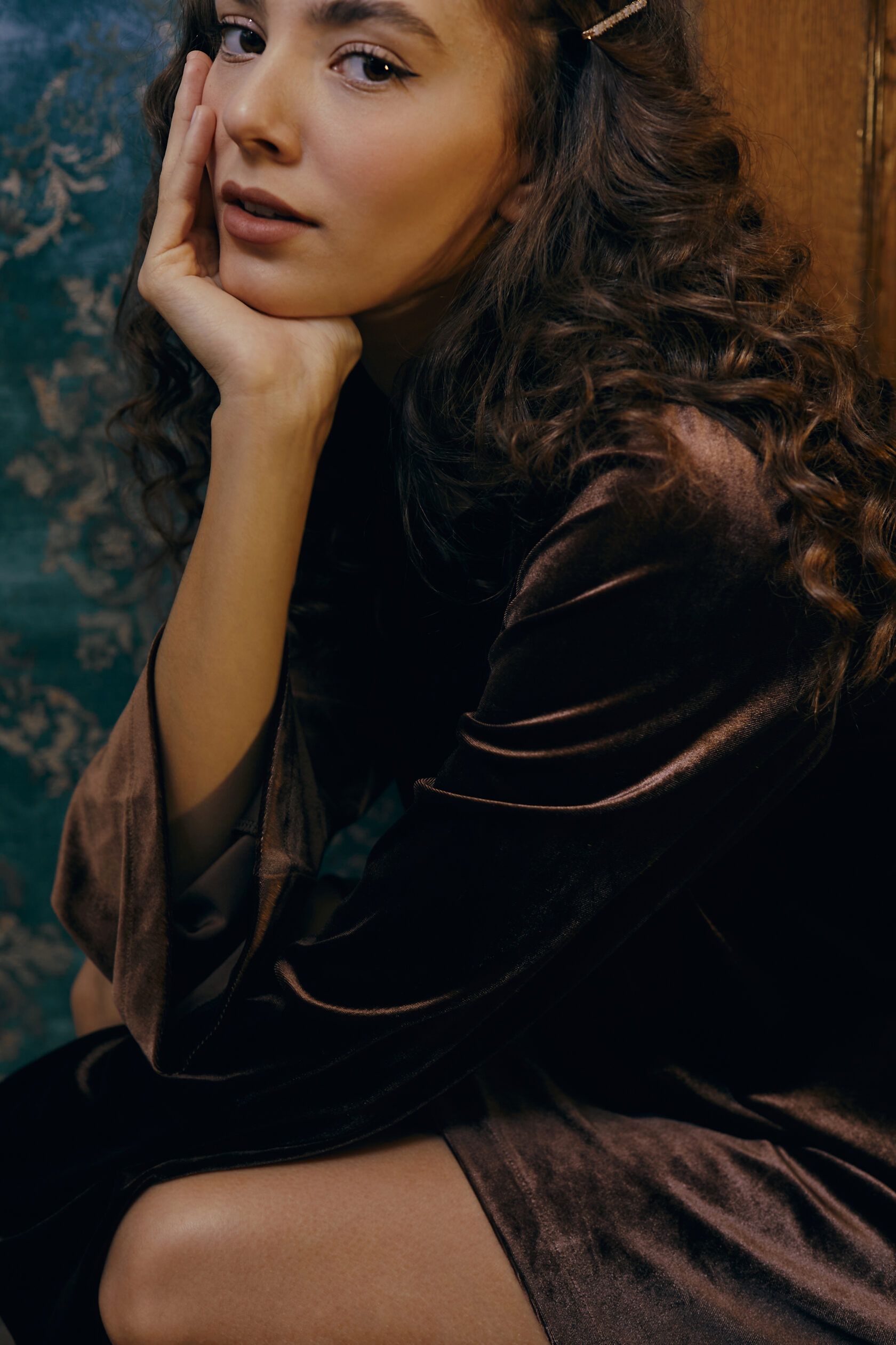 Платье Агата мини велюр шоколад M