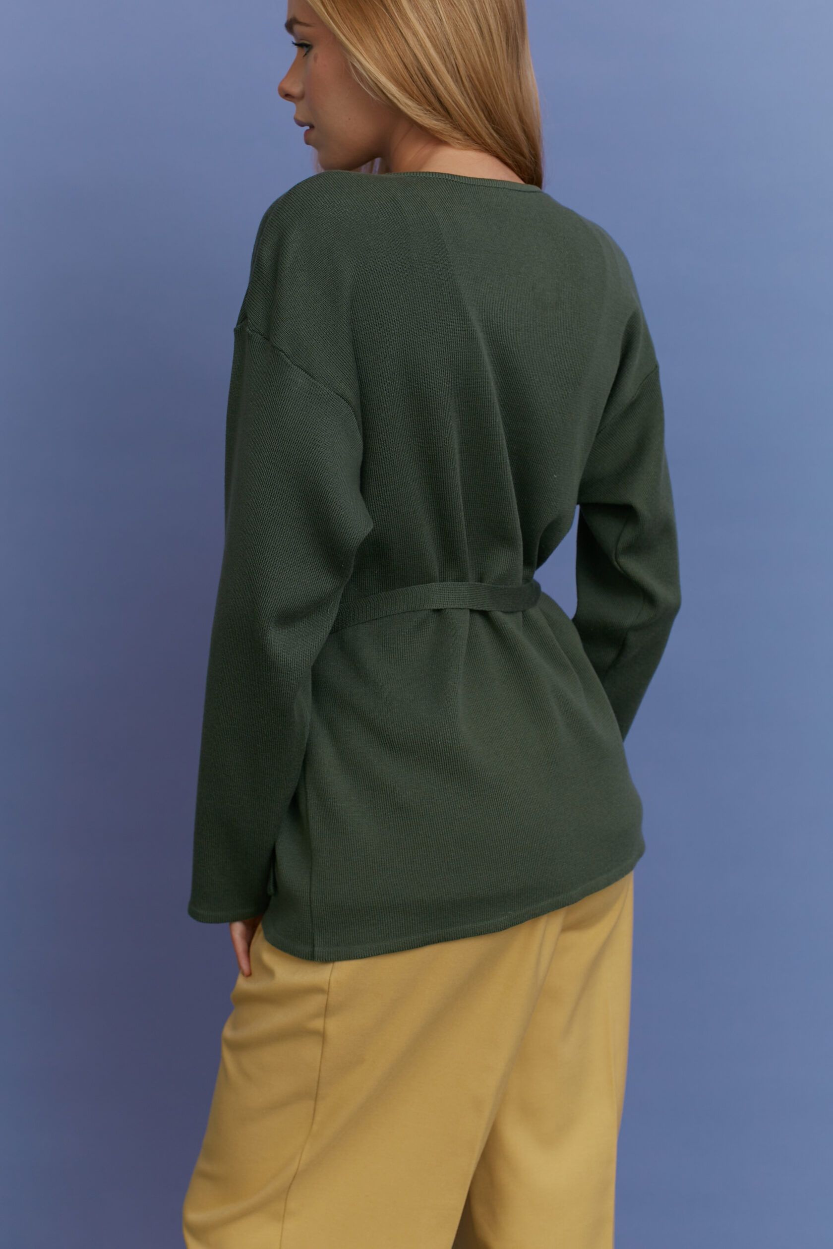 Кардиган трикотажный на завязках зеленая полынь S-L