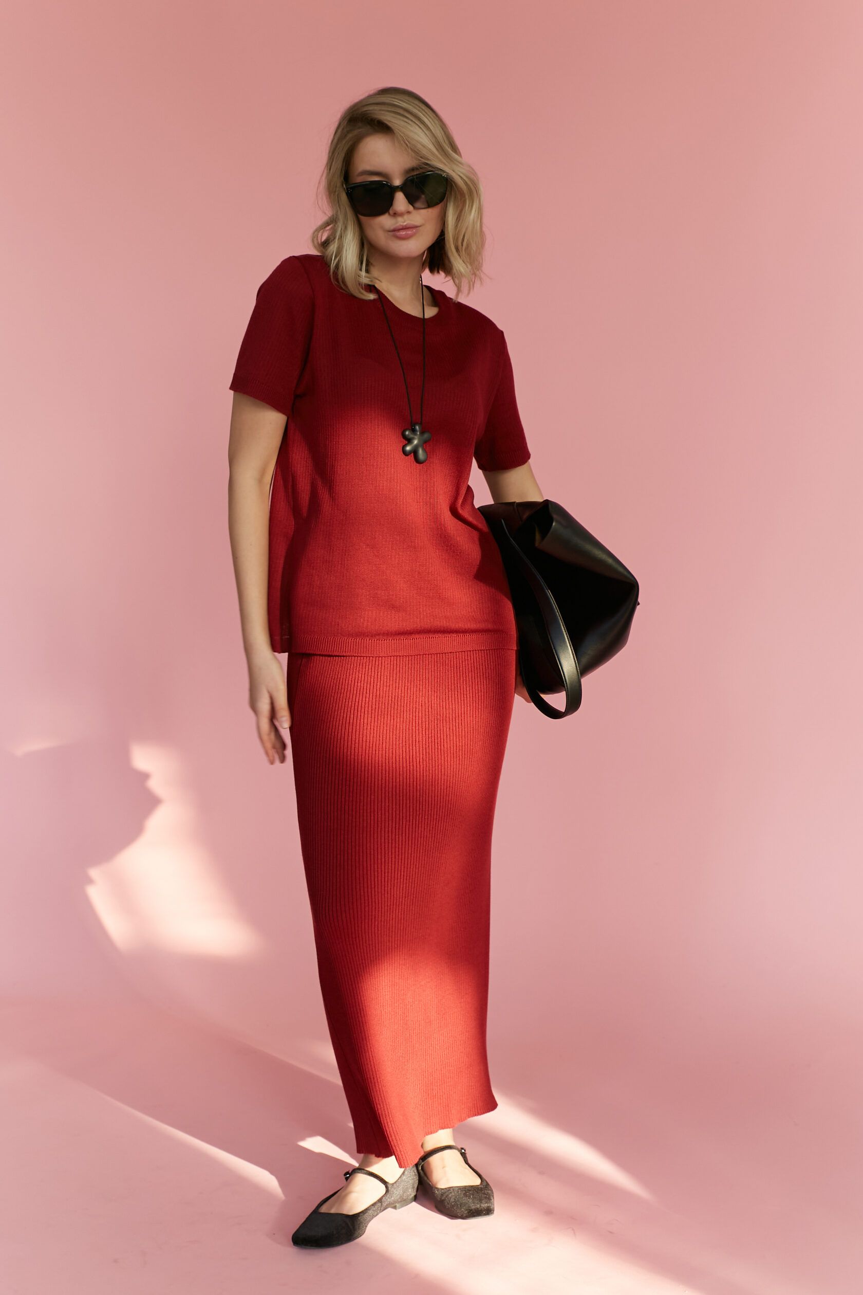 Юбка трикотажная бургунди макси one size