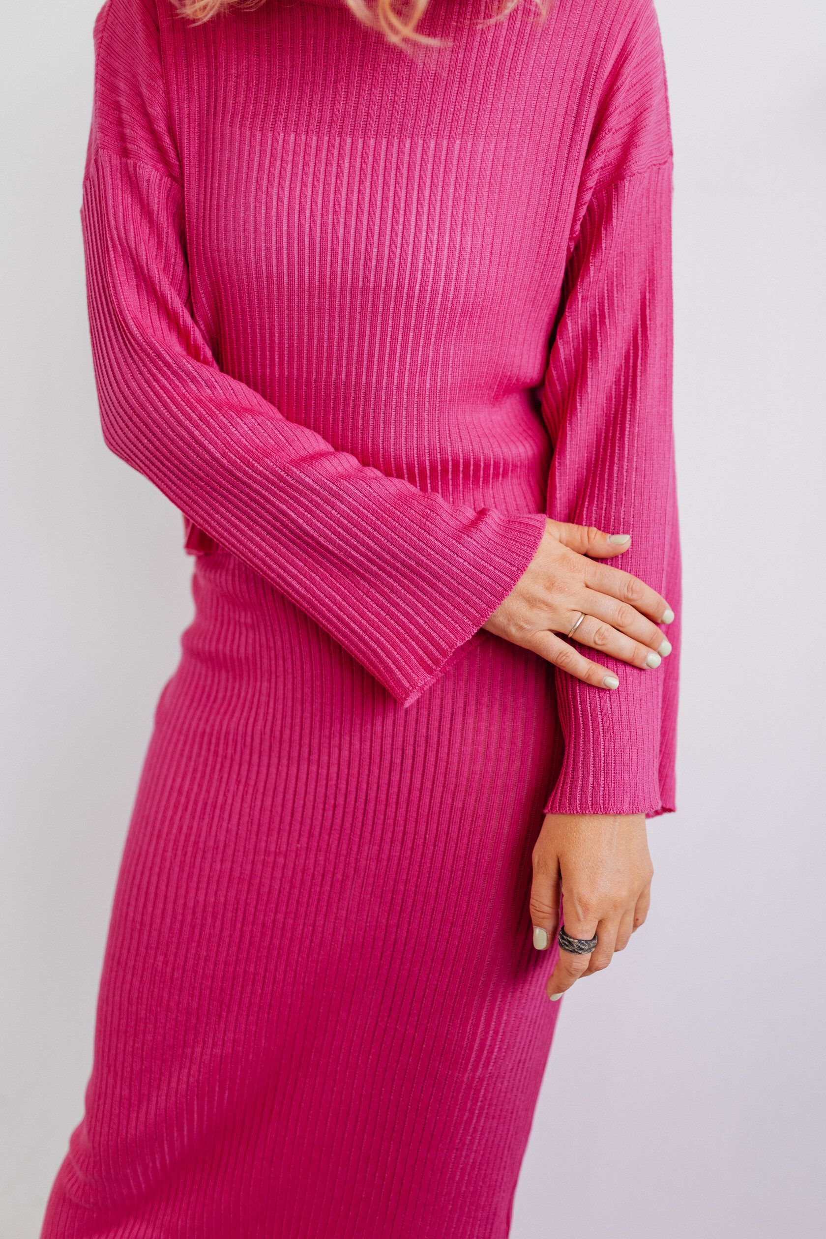 Юбка трикотажная в рубчик макси фуксия M-L