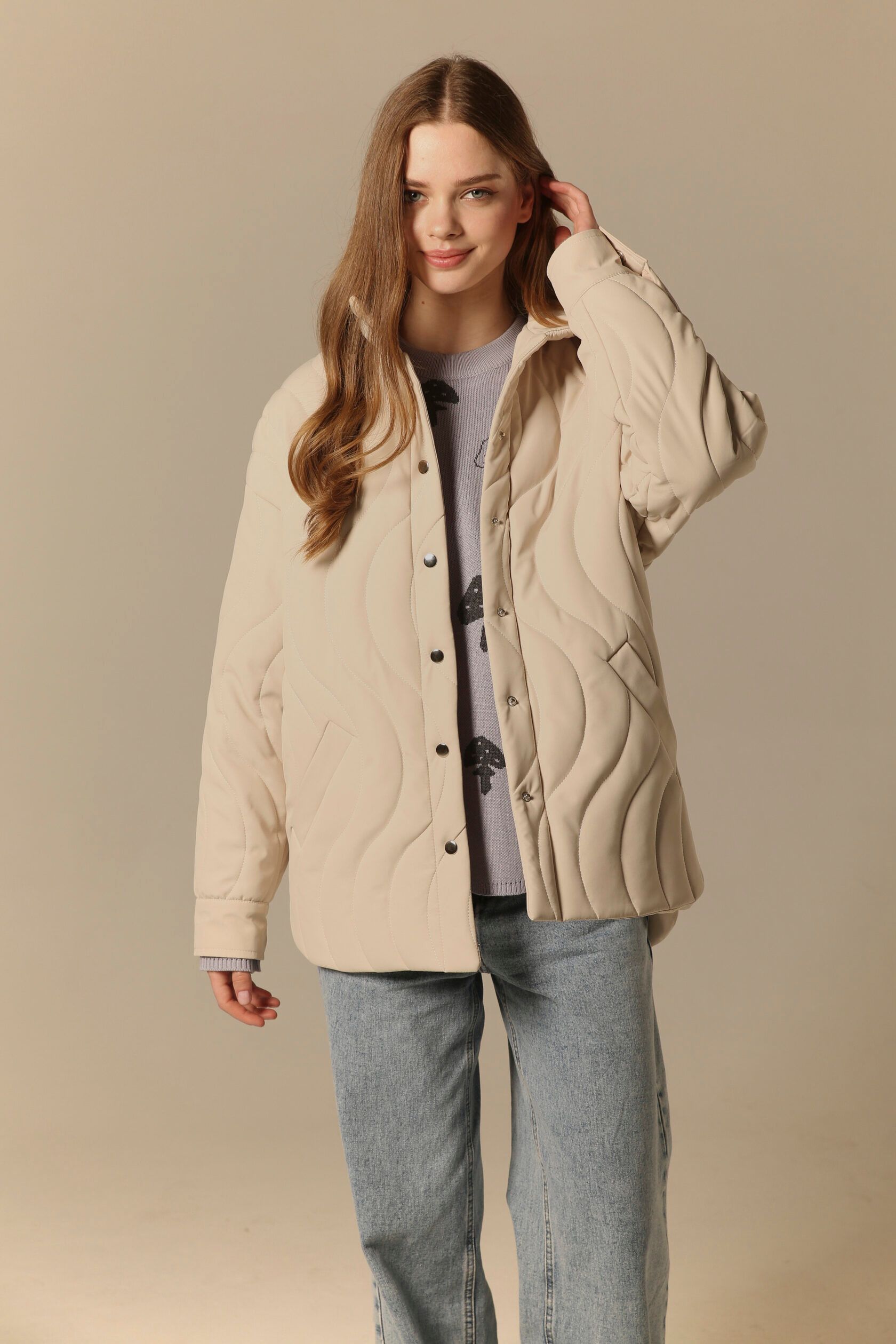 Куртка стеганая женская светлый беж M