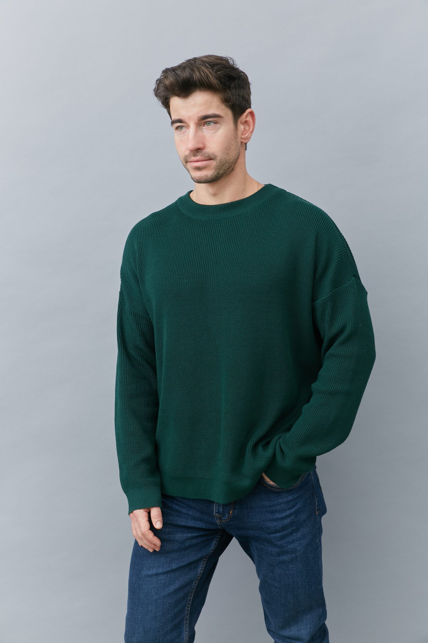 Свитер базовый мужской изумруд M-L