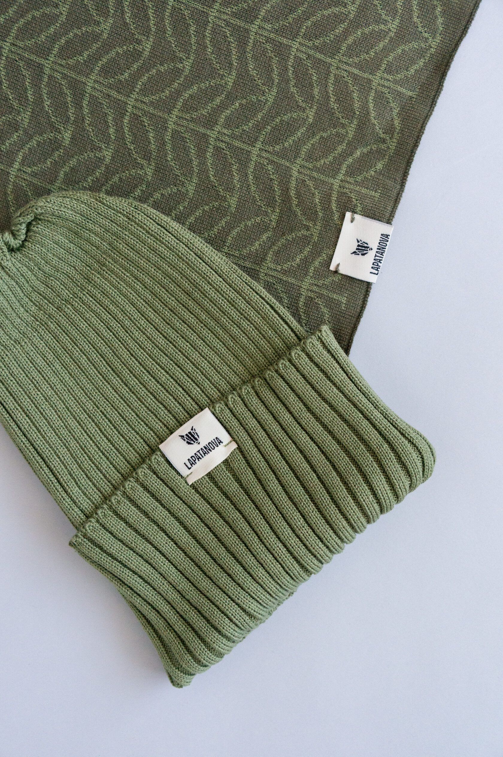 Шарф взрослый Листочки олива-хаки one size