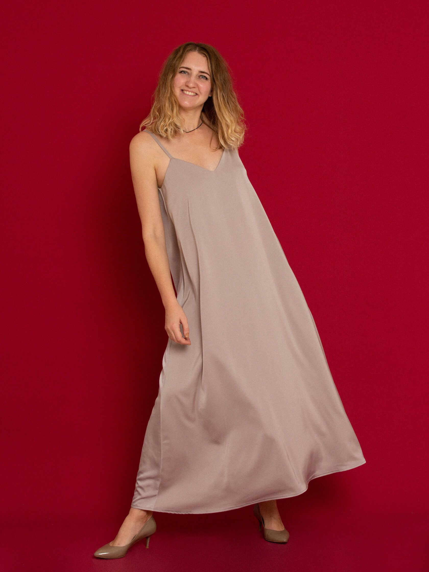 Платье комбинация искуственный шелк мокко M