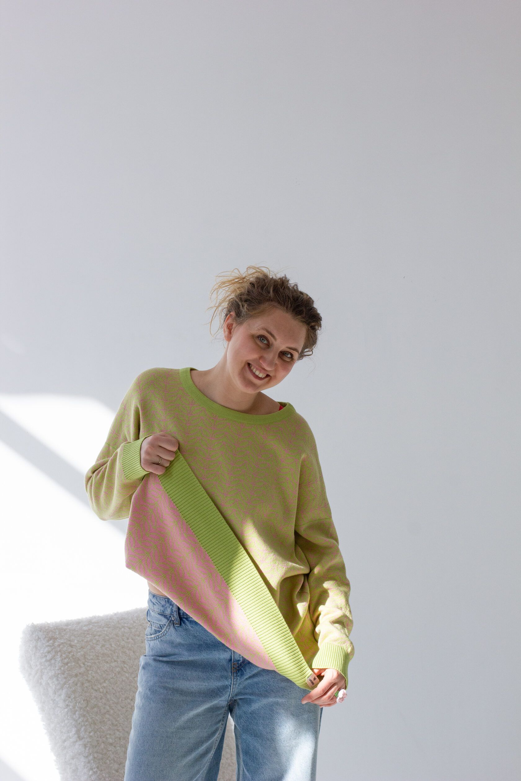 Джемпер Листочки двусторонний оверсайз лайм oversize