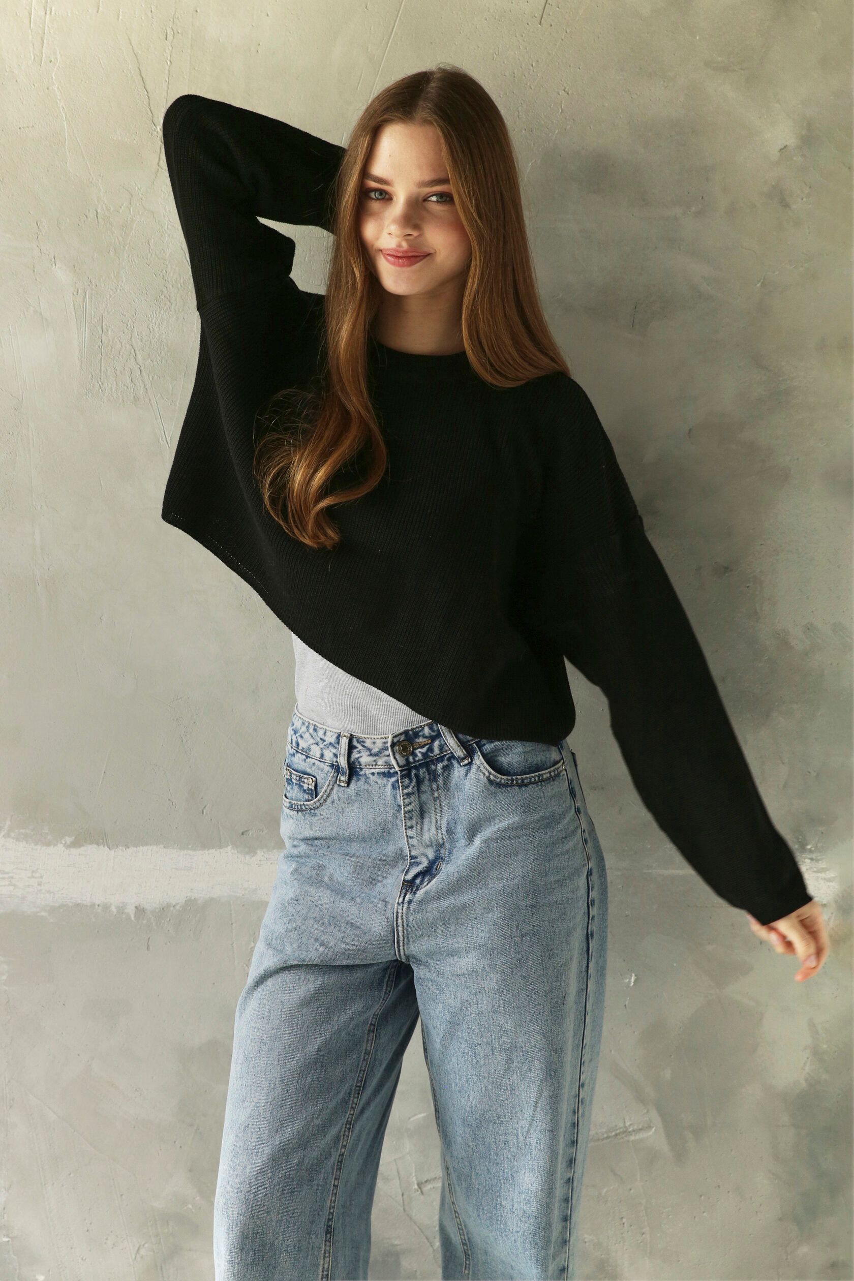 Джемпер базовый укороченный черный one size