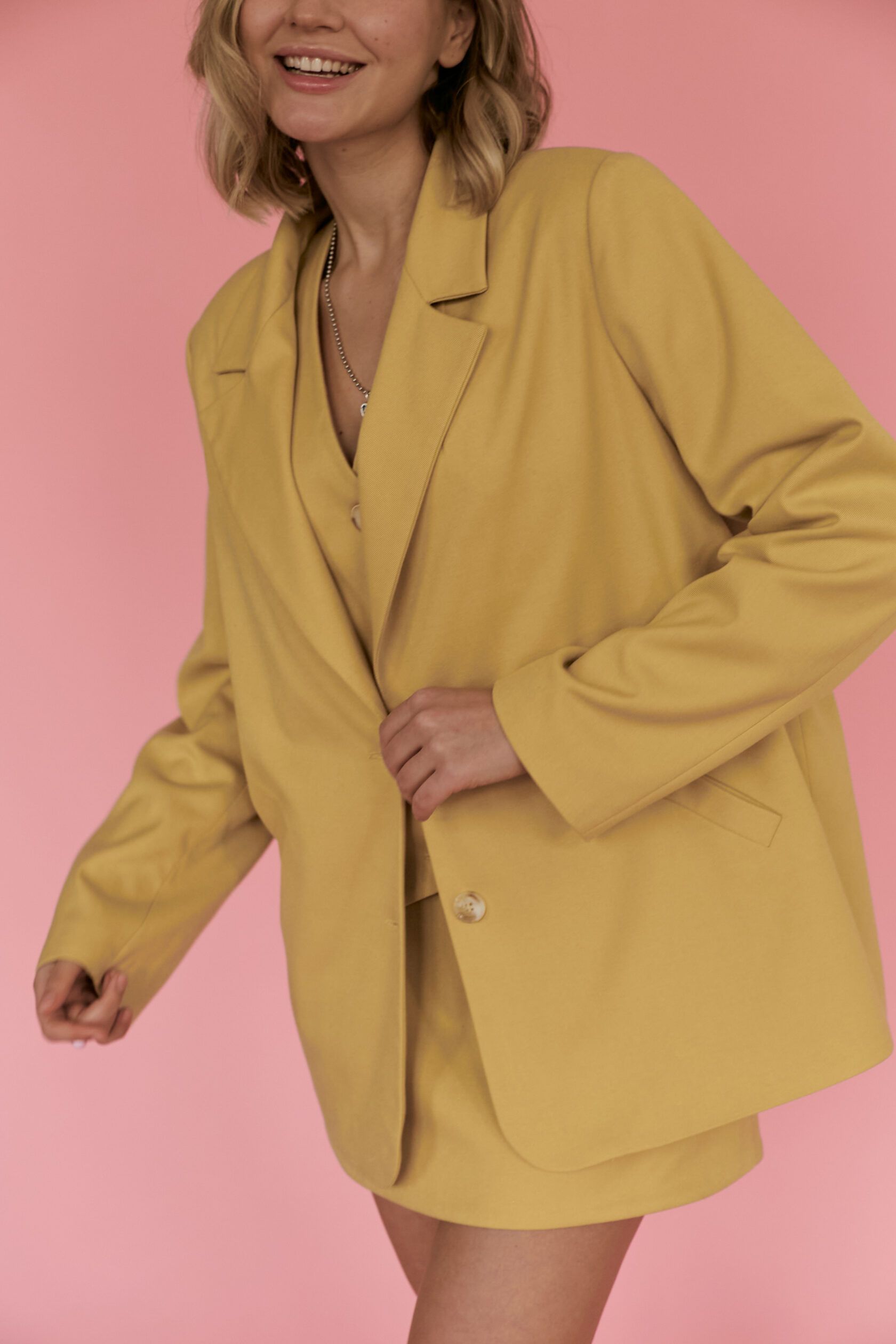 Жакет прямого кроя с карманами сливочно-желтый M