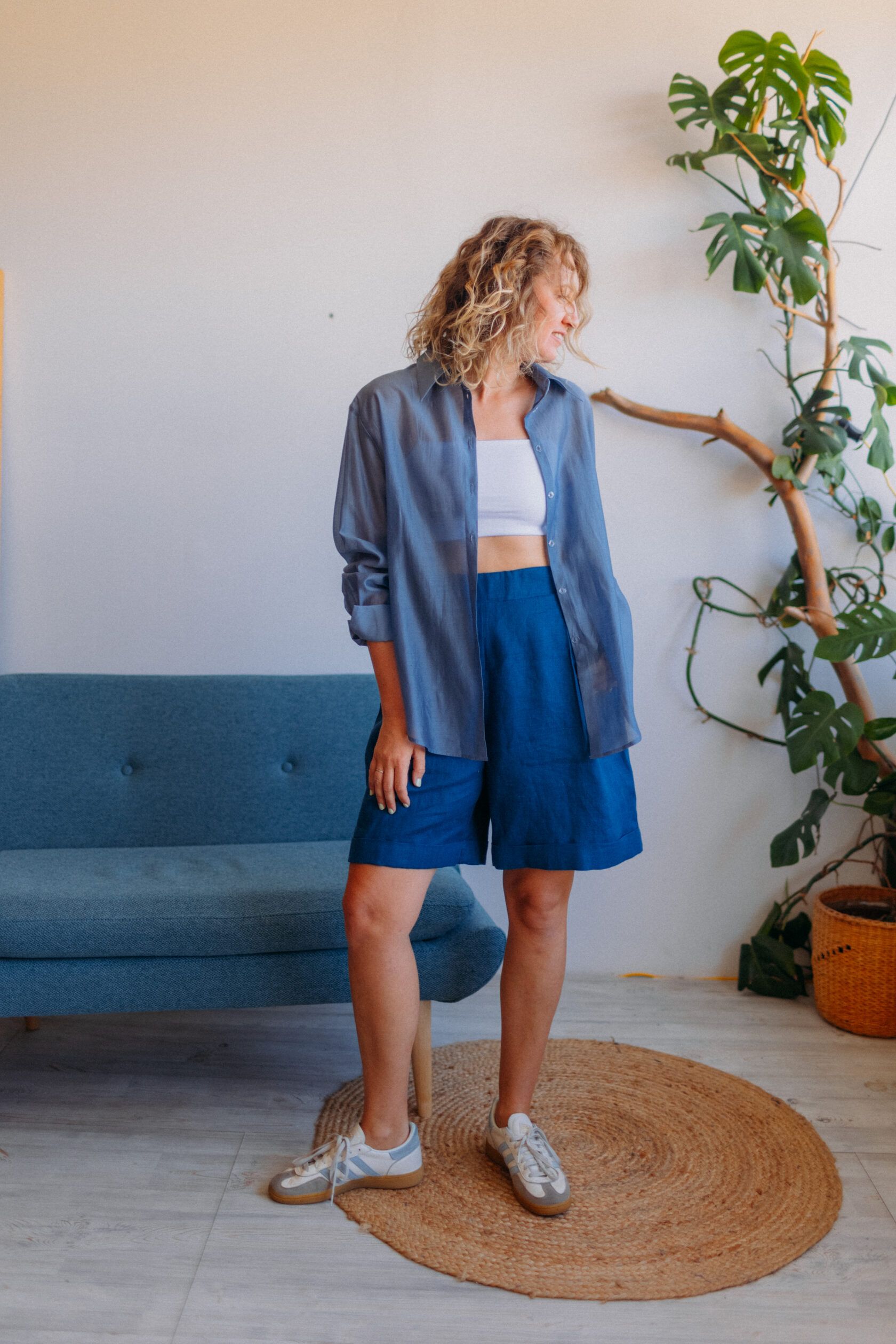 Рубашка женская из тенсела джинс one size