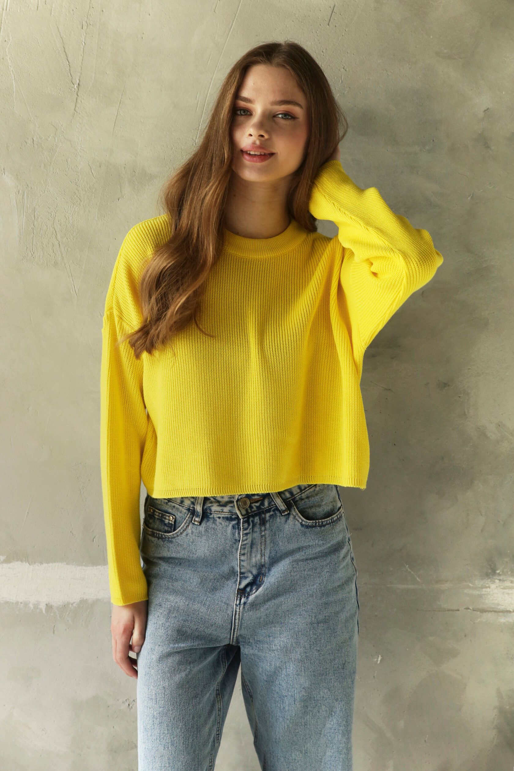 Джемпер базовый укороченный желтый one size