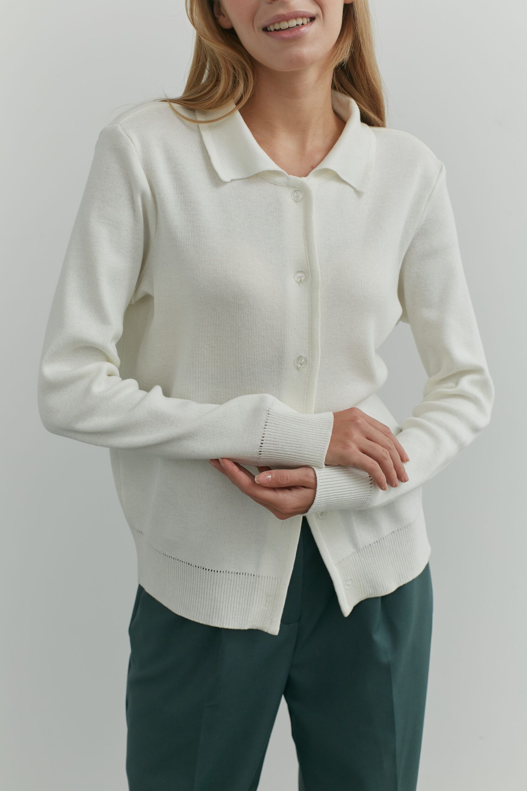 Кардиган с воротником на пуговицах молочный S-L