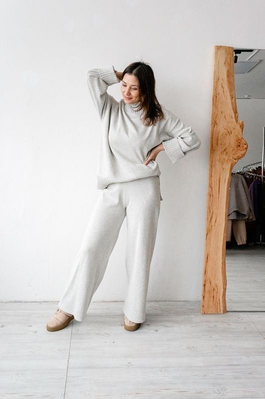 Брюки трикотаж серо-льняной S-M