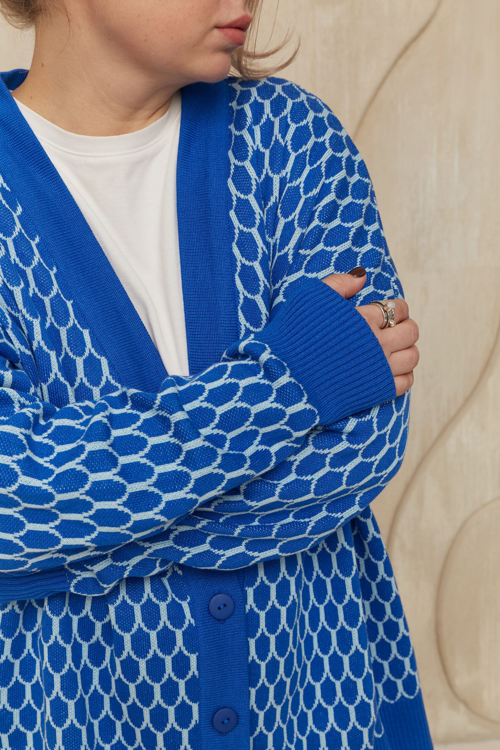 Кардиган Чешуйки жаккард васильковый S-M