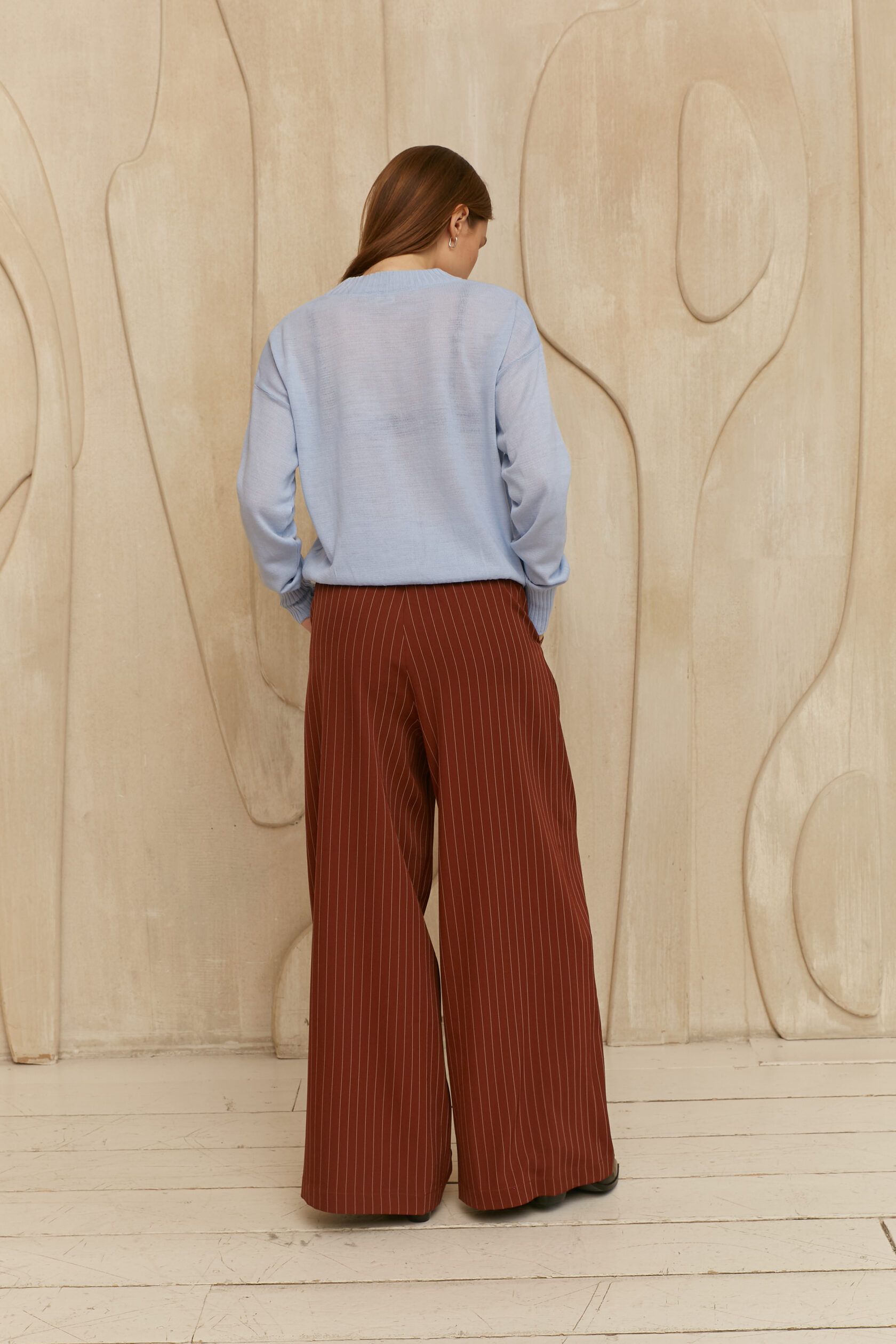 Брюки палаццо вискоза корица в полоску L