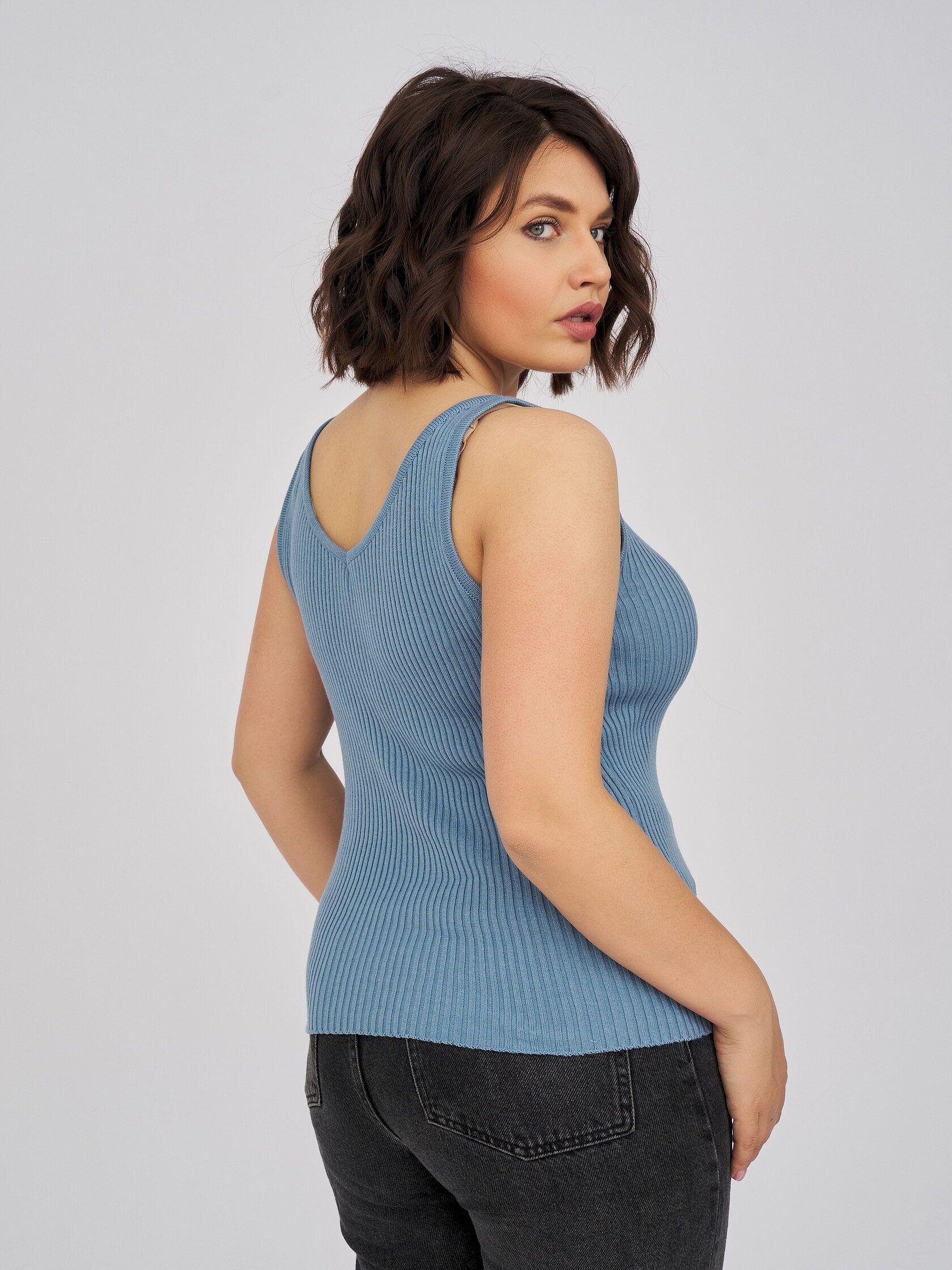 Топ в рубчик голубой M