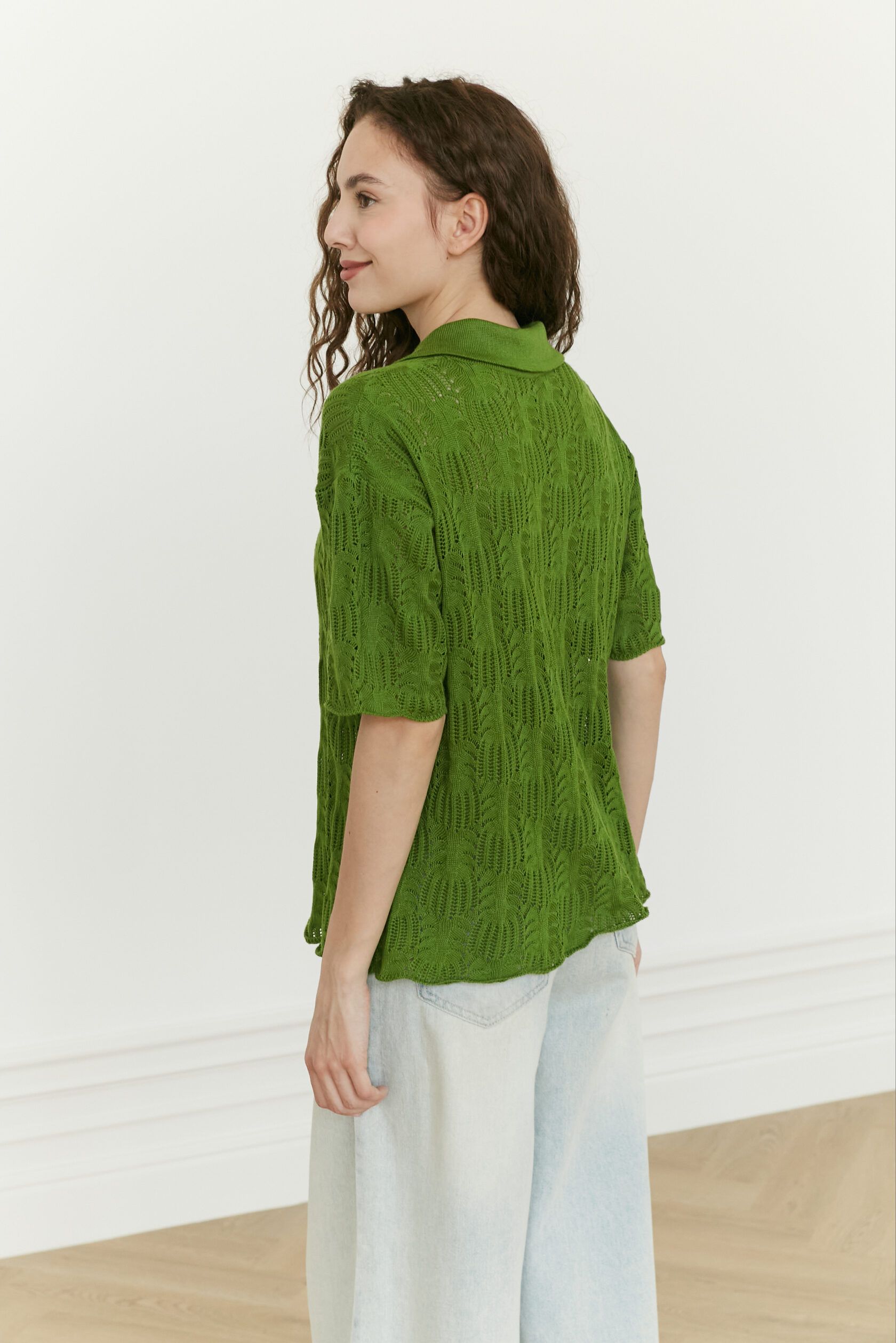 Поло трикотажное ажур Ананас травяной XS-S