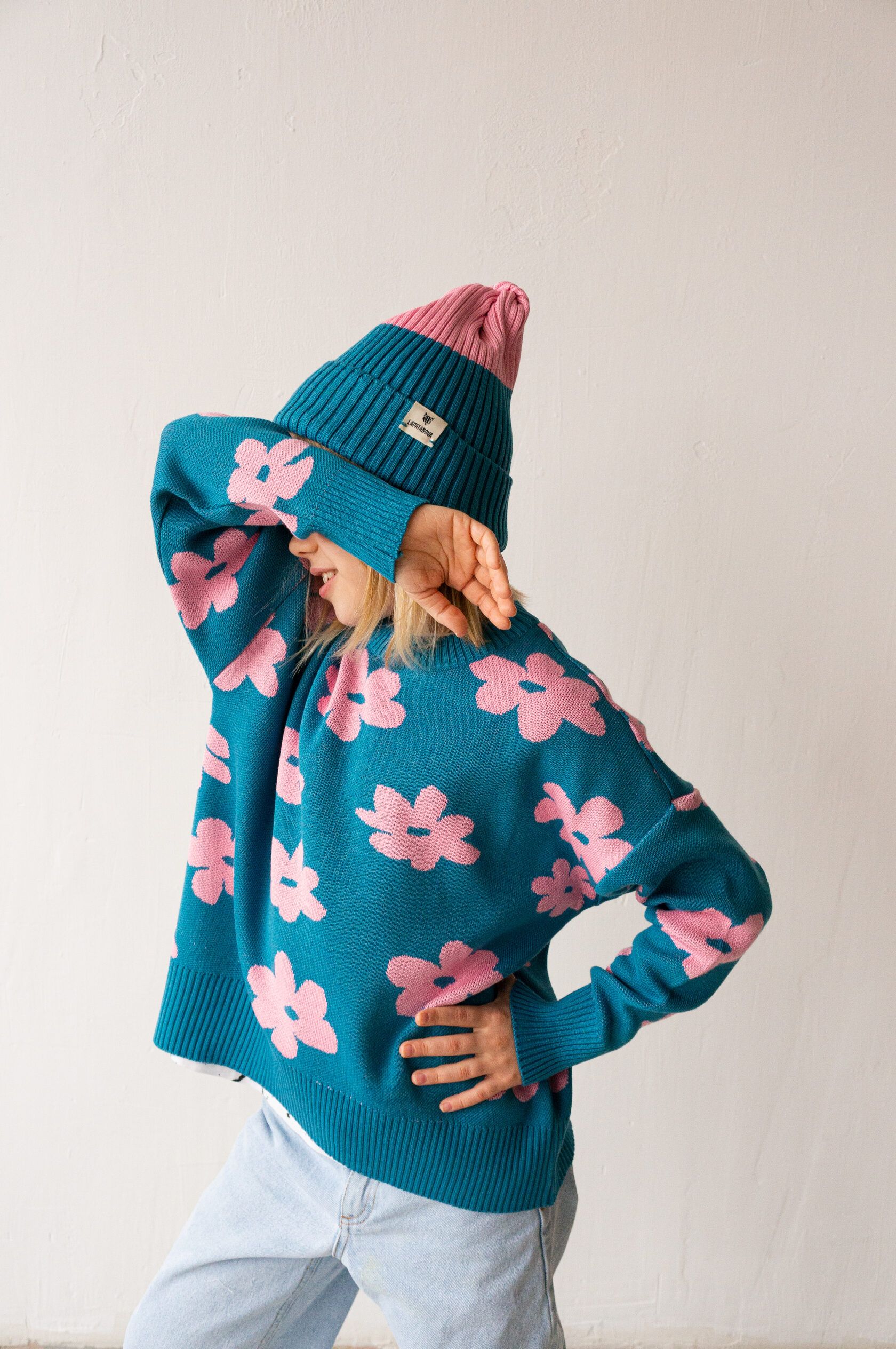 Джемпер детский Ромашки морская волна рост 140-150 см