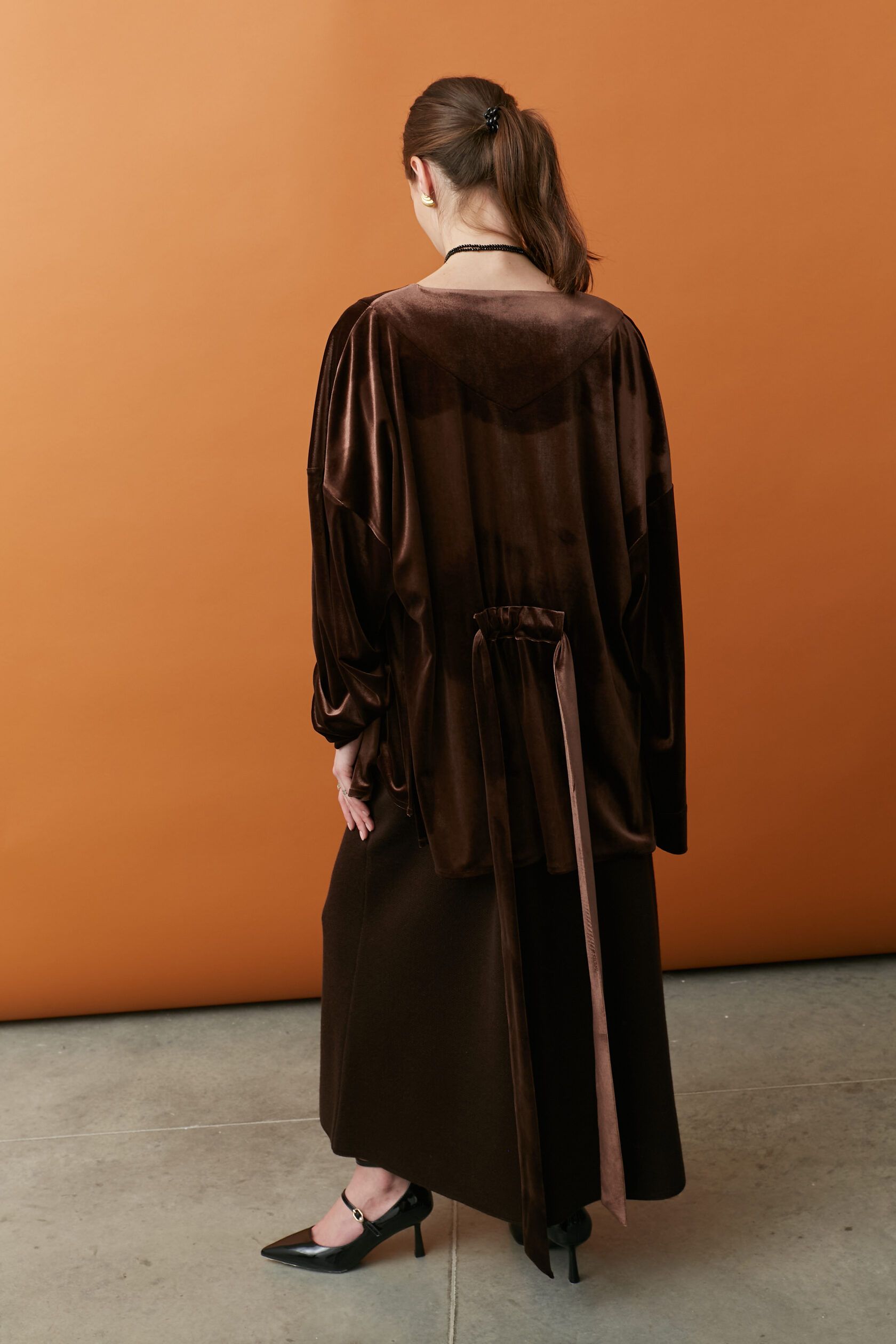 Жакет с поясом велюр шоколад one size