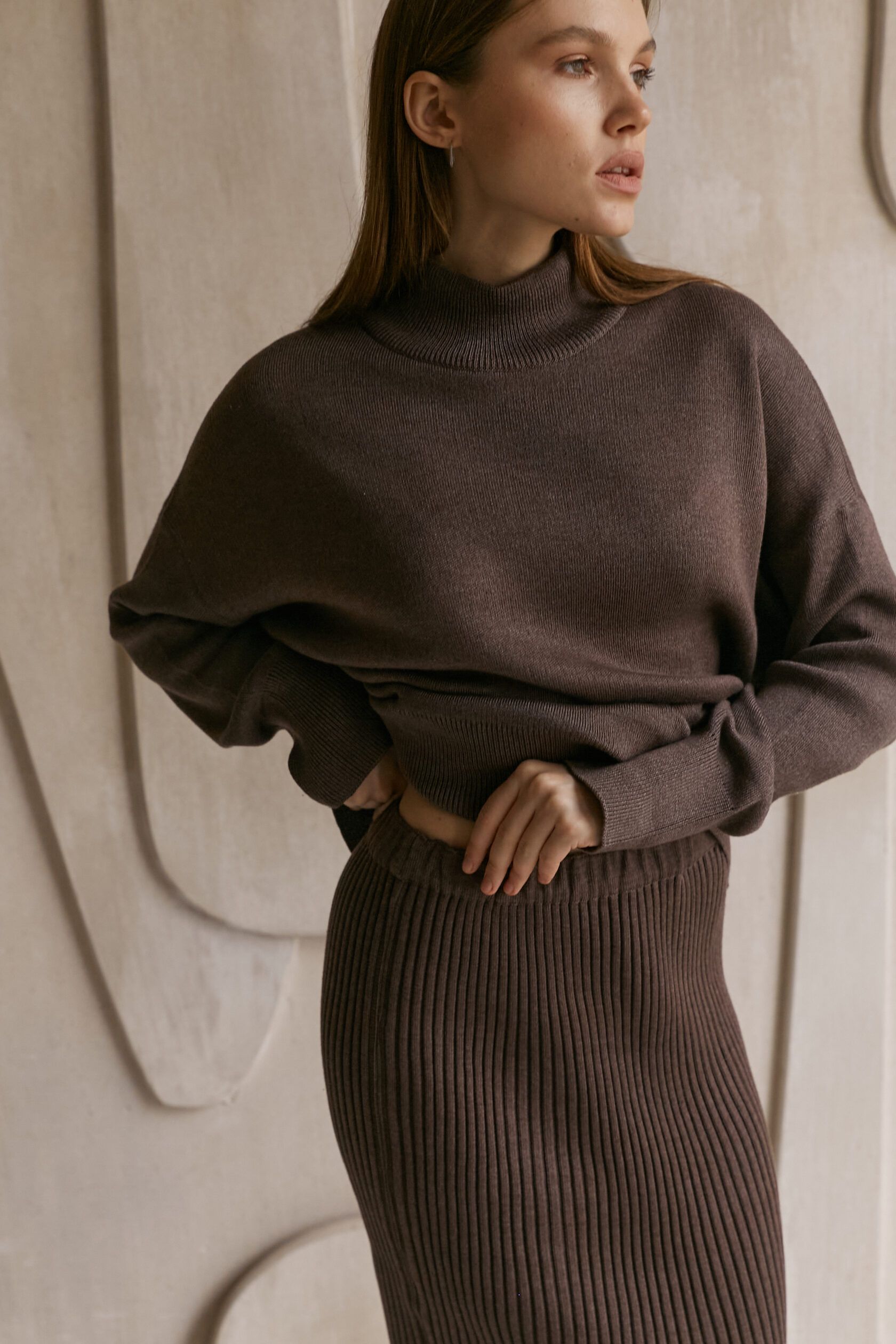 Юбка лапша тауп M-L