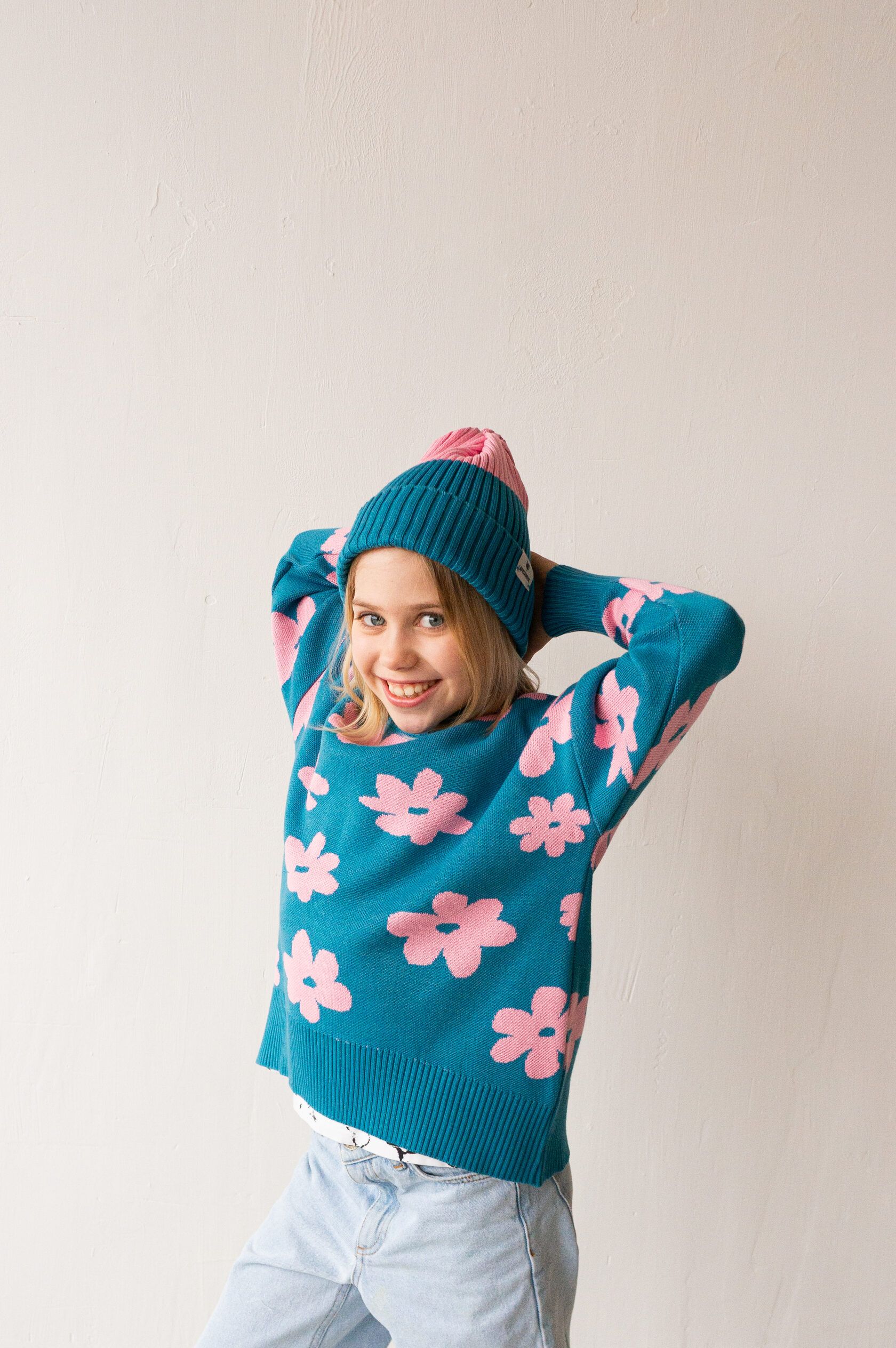 Джемпер детский Ромашки морская волна рост 140-150 см