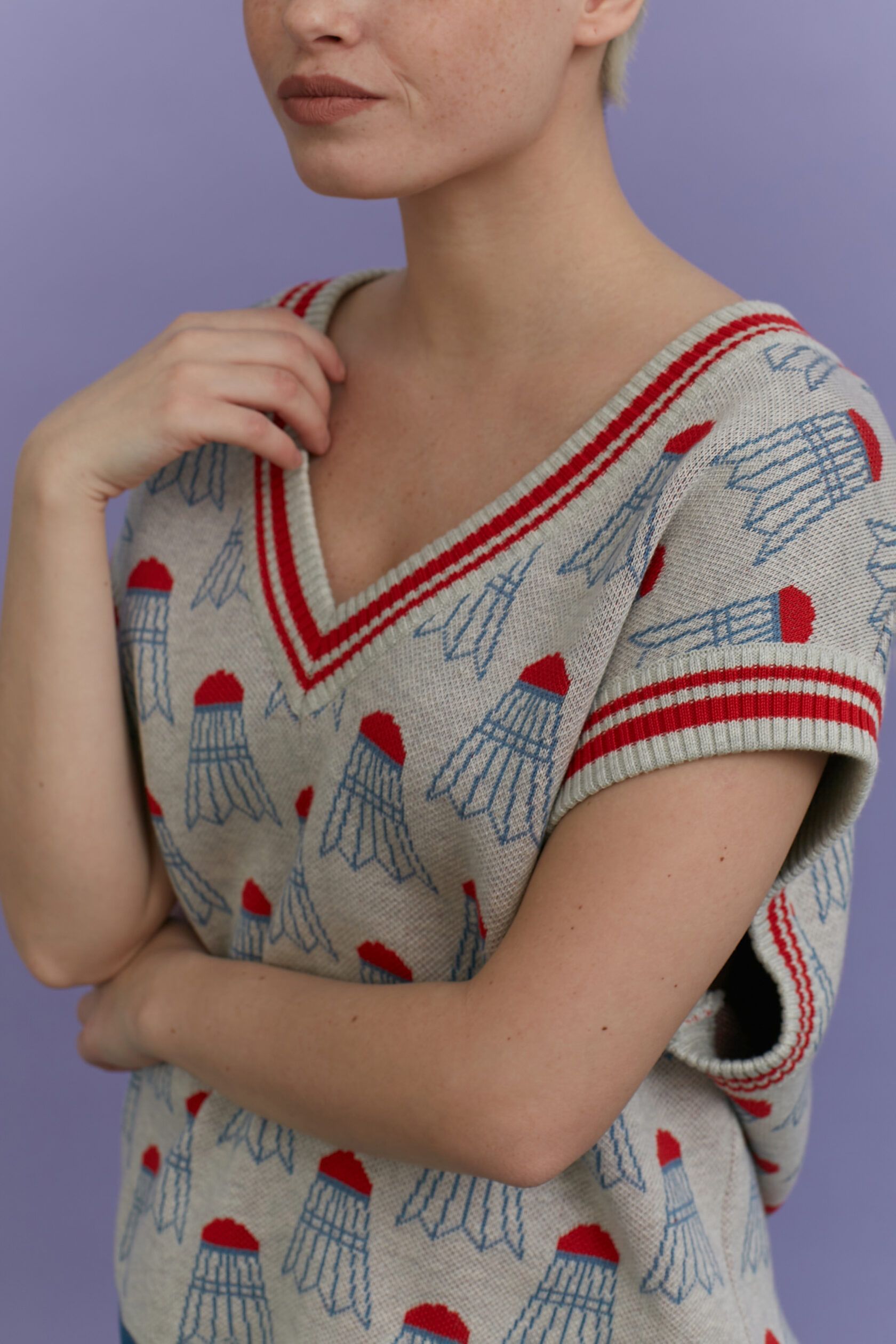 Жилет трикотажный Бадминтон жемчужно-серый oversize