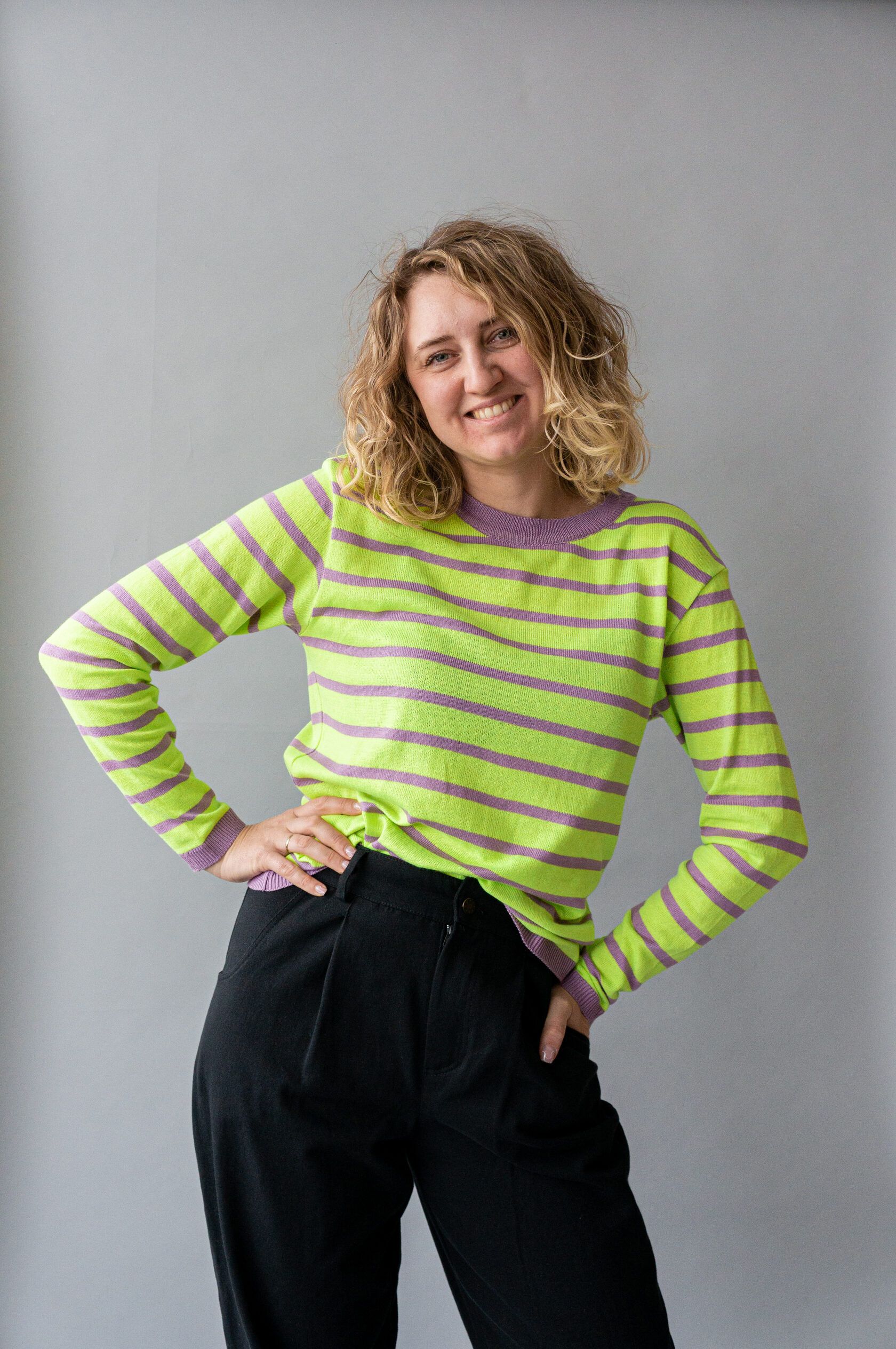 Тельняшка тонкая лайм-лаванда L