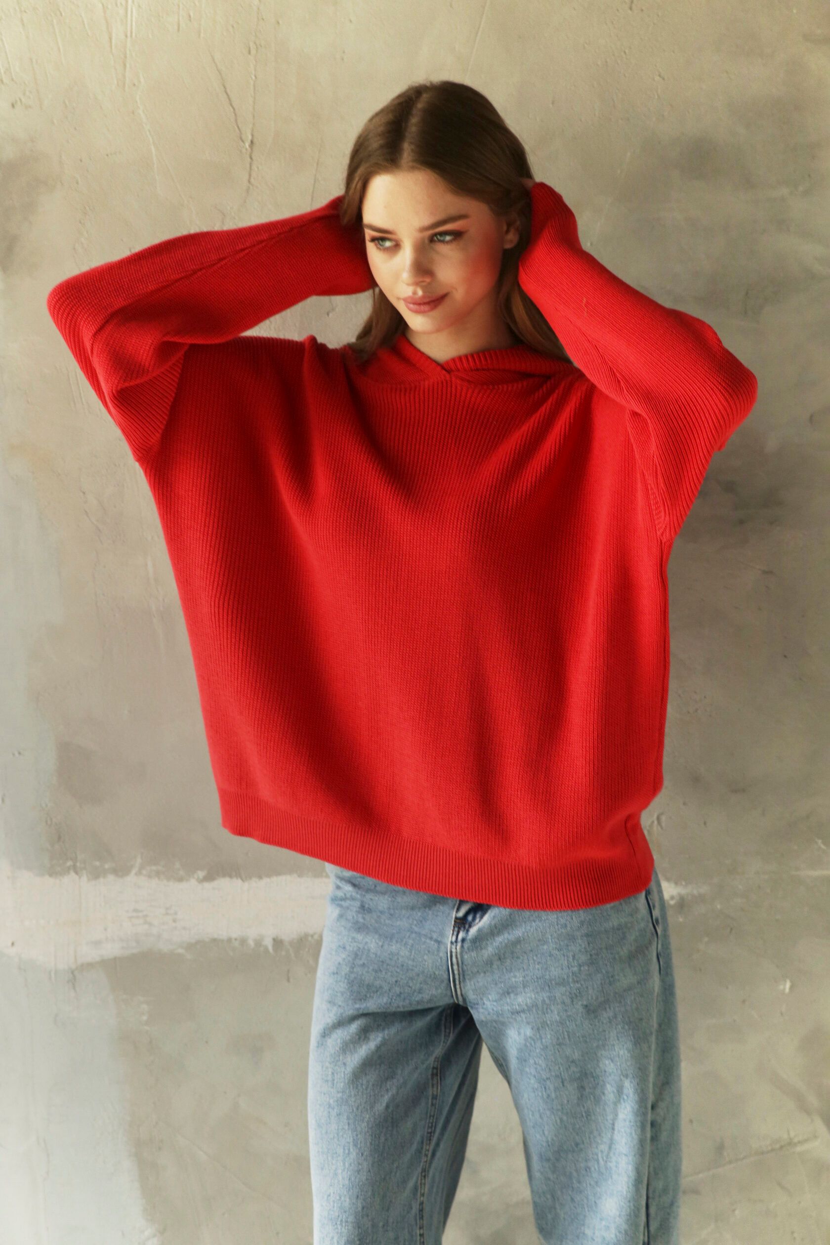 Худи женское с капюшоном коралл one size