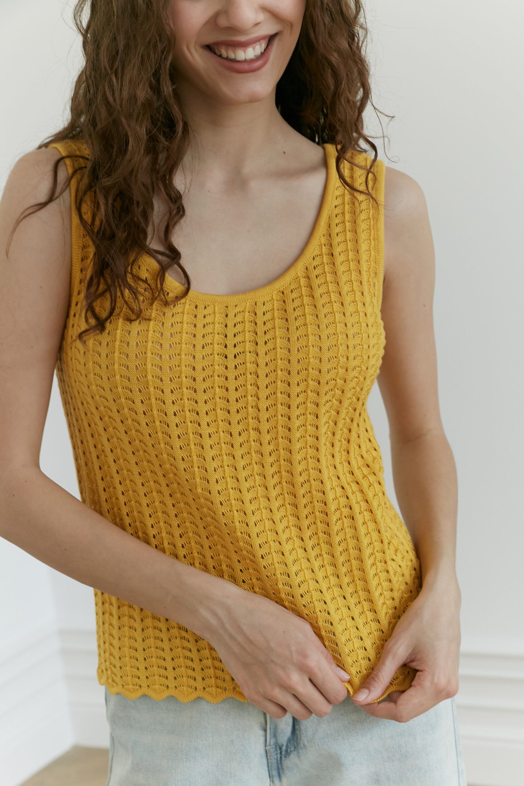 Топ трикотажный ажур Волна манго S-M