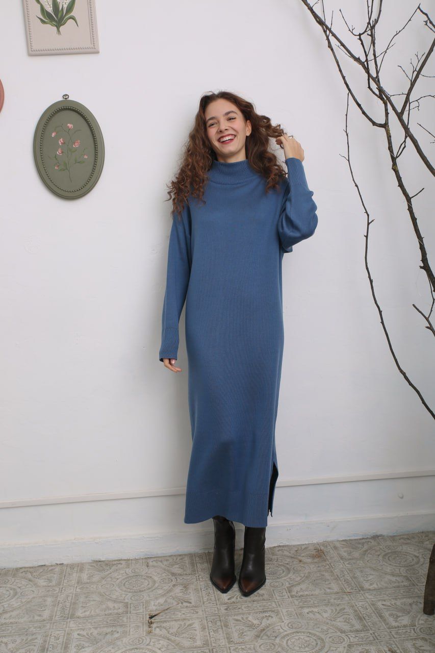 Платье интерлок макси джинс М-L