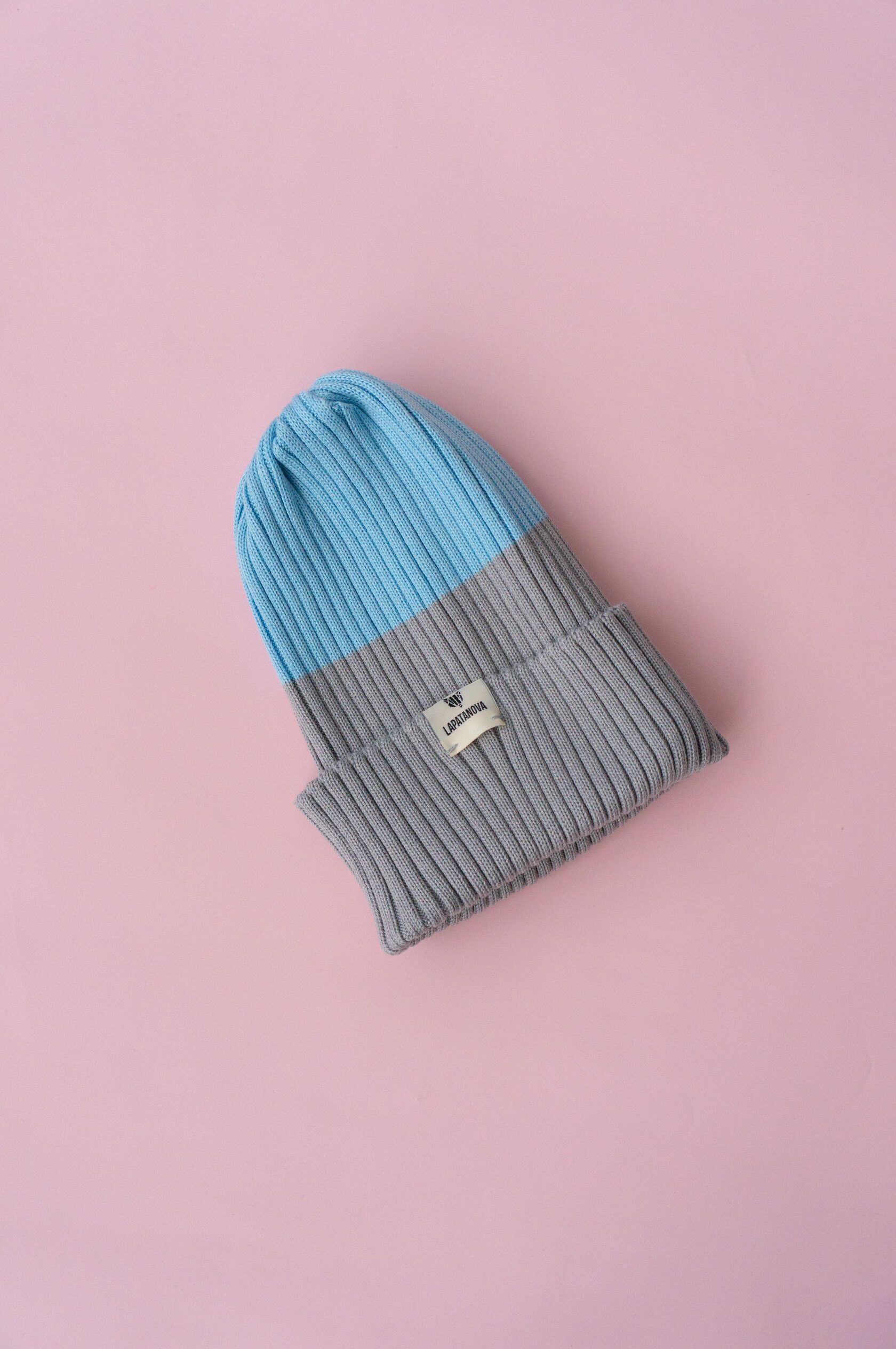 Шапка взрослая светло-серый с голубым S-L