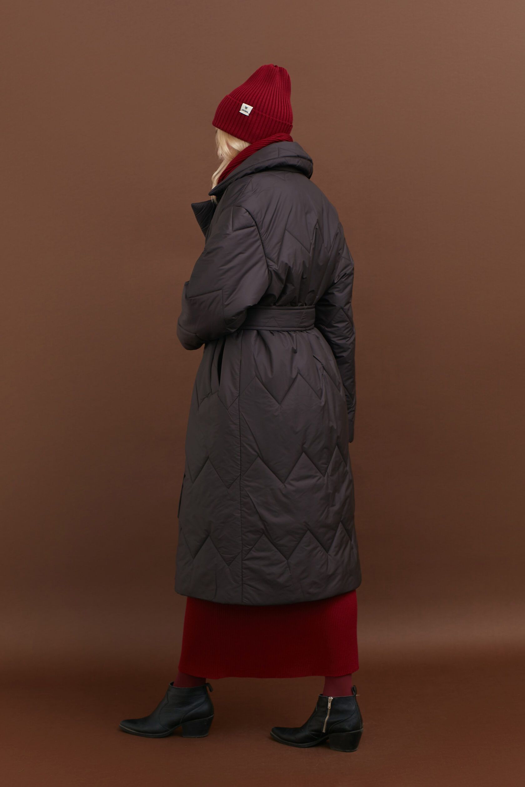 Пальто стеганое женское шоколад M-L