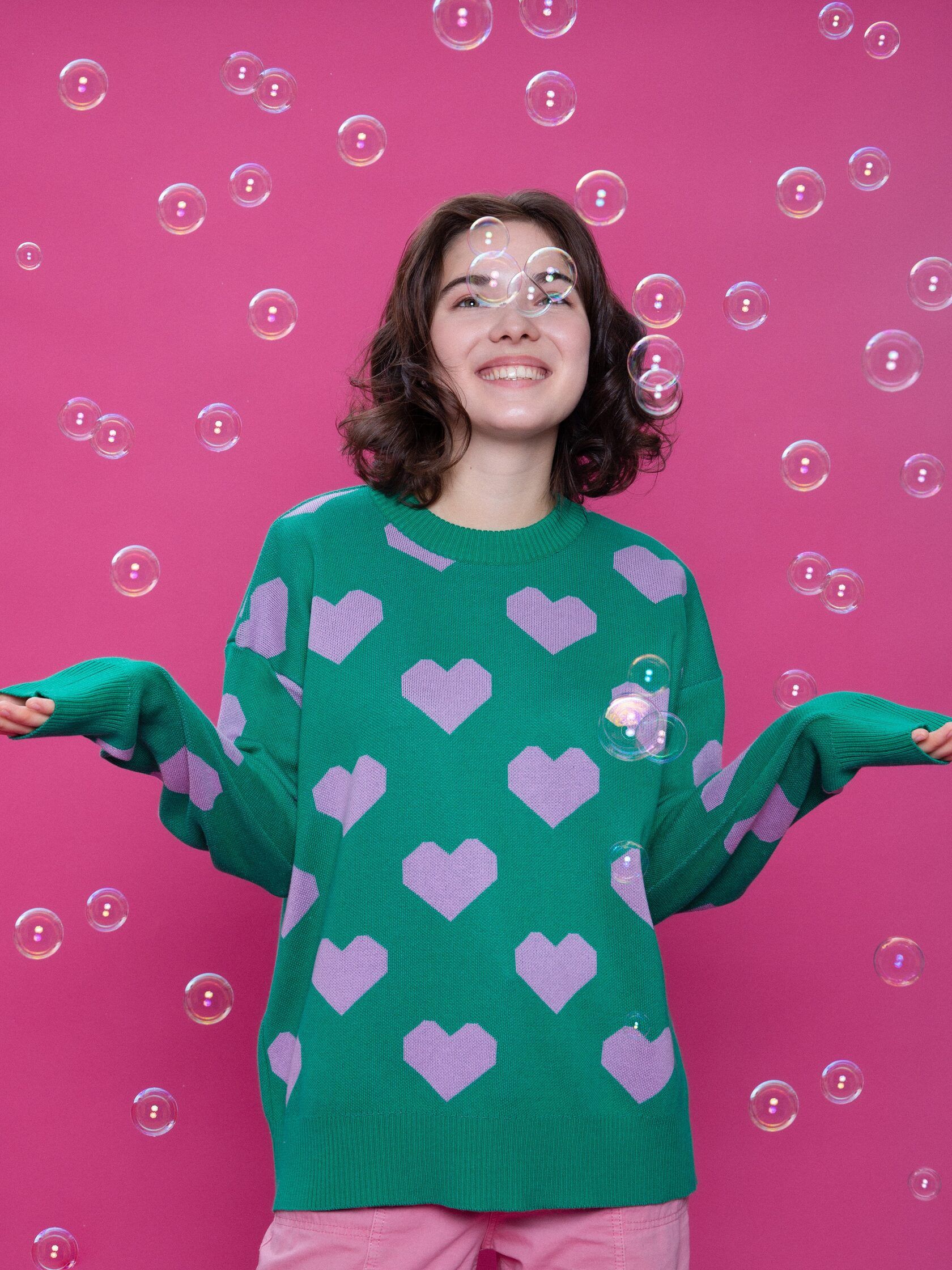 Джемпер Сердечки нефрит S-L