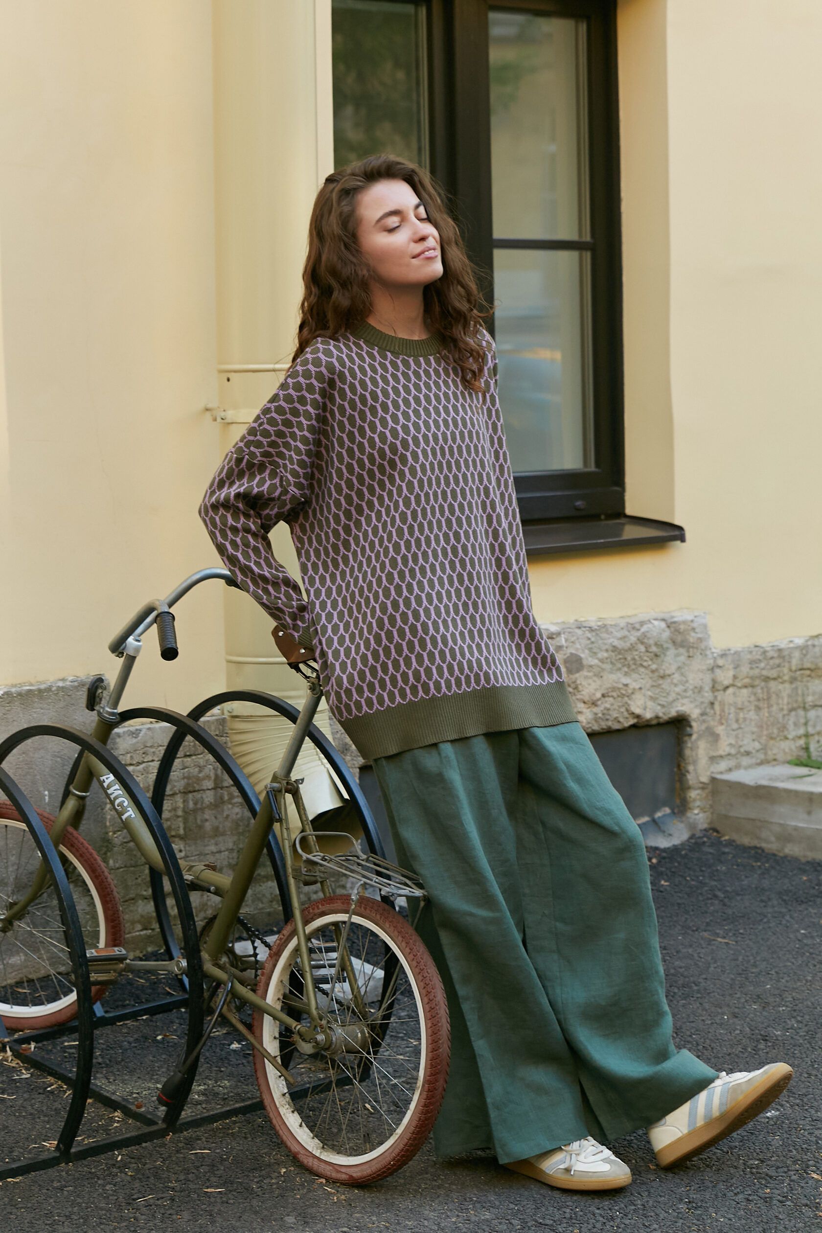 Джемпер Чешуйки оверсайз хаки-лиловый one size