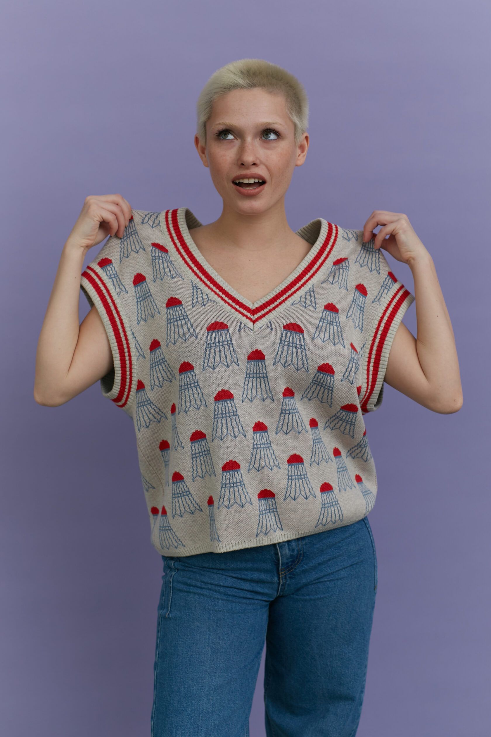 Жилет трикотажный Бадминтон жемчужно-серый oversize