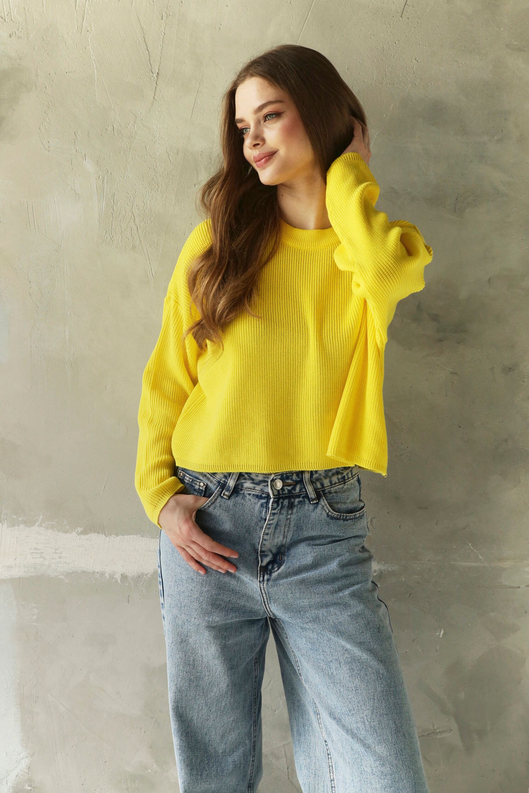 Джемпер базовый укороченный желтый one size