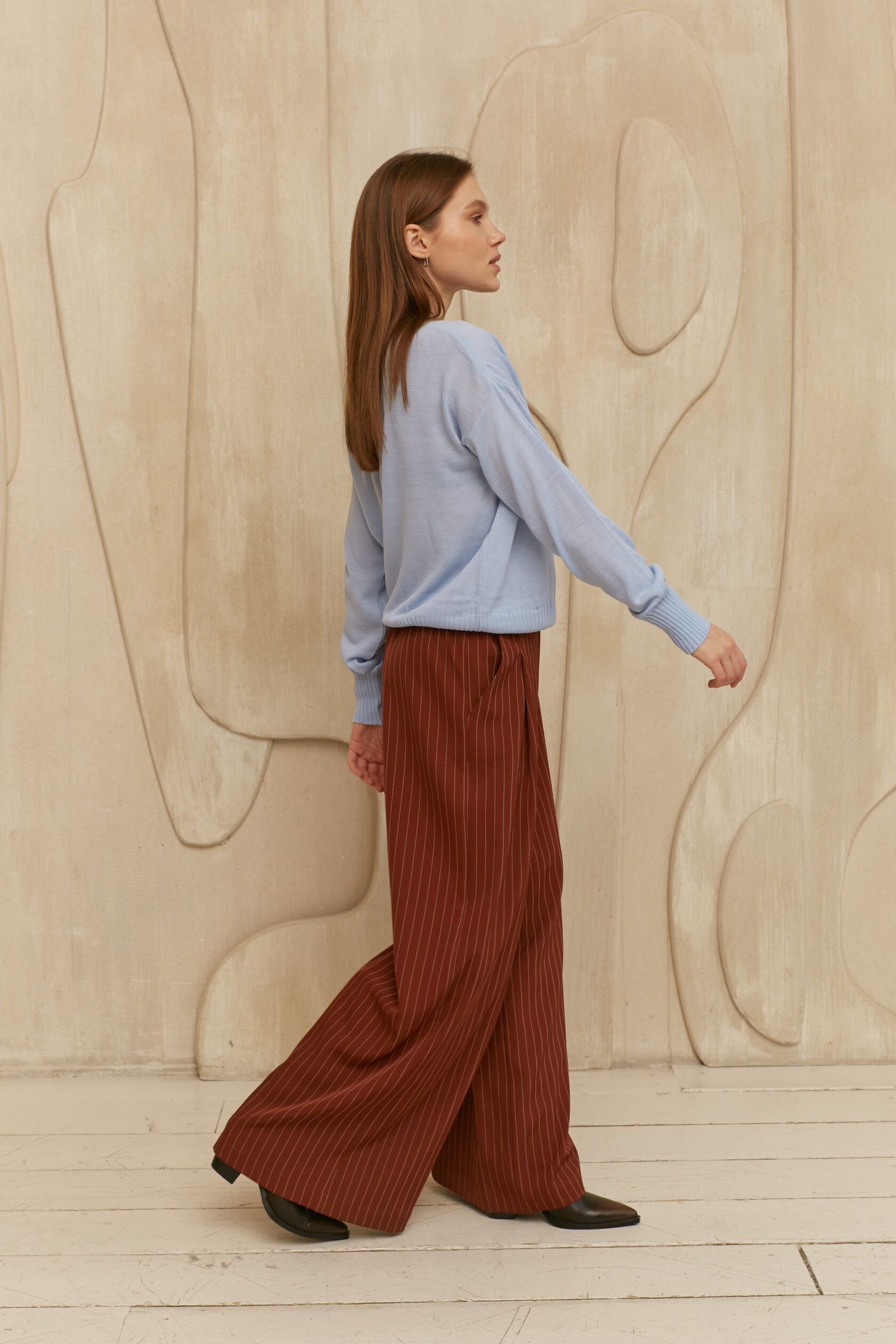 Брюки палаццо вискоза корица в полоску L