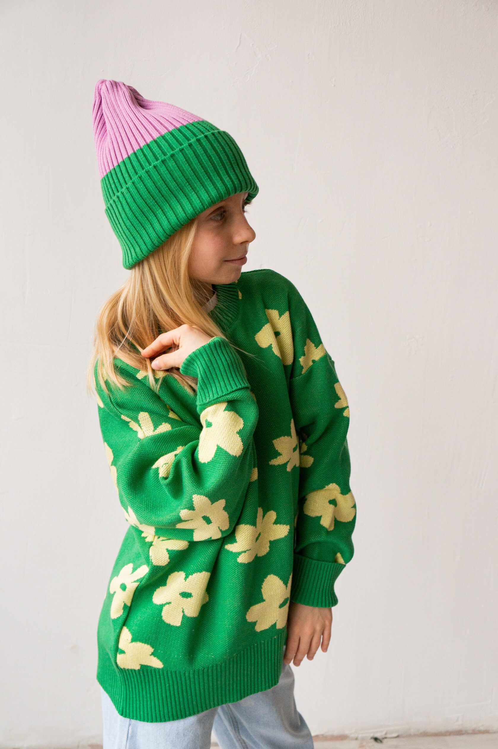 Джемпер детский Ромашки зеленый рост 130-140 см