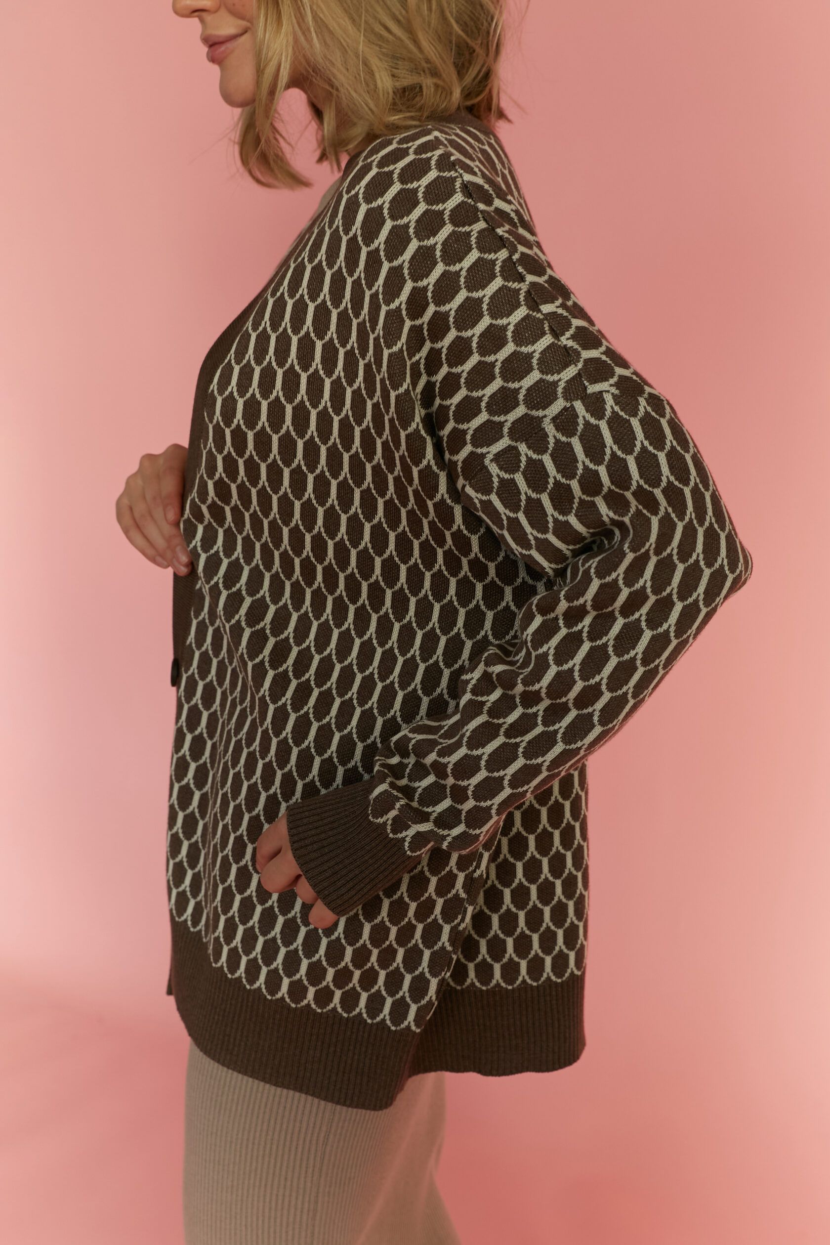 Кардиган Чешуйки жаккард тауп S-M