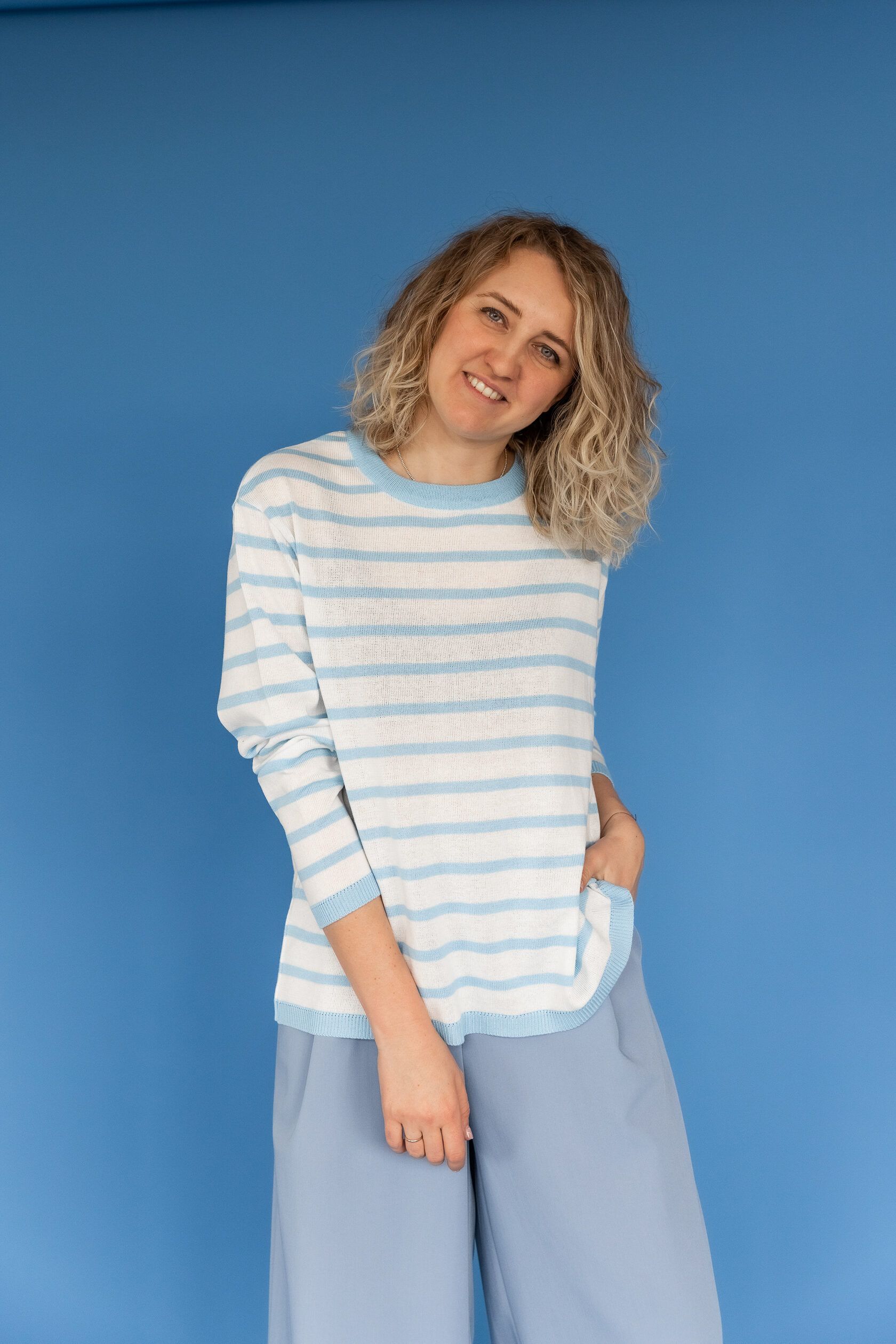 Тельняшка тонкая небесно-голубой L